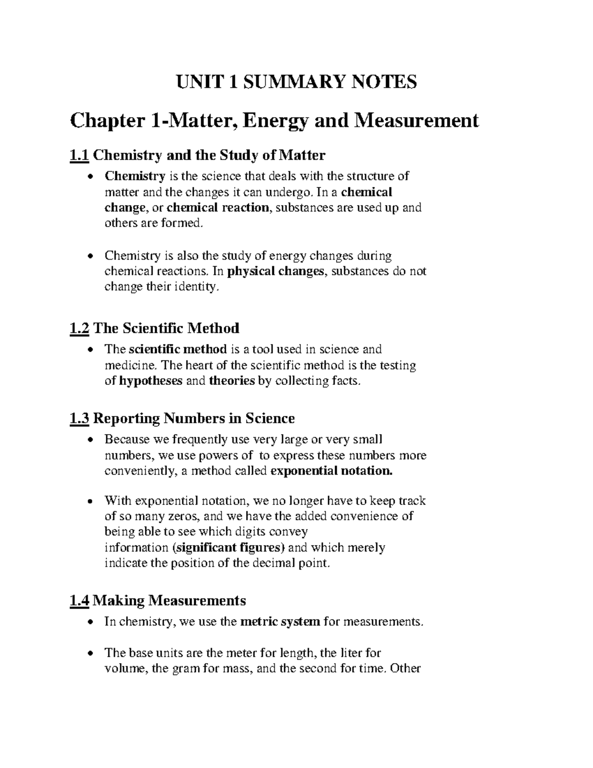 Chemistry 101: Unit 1 Summary Notes on Matter & Atoms - Studocu