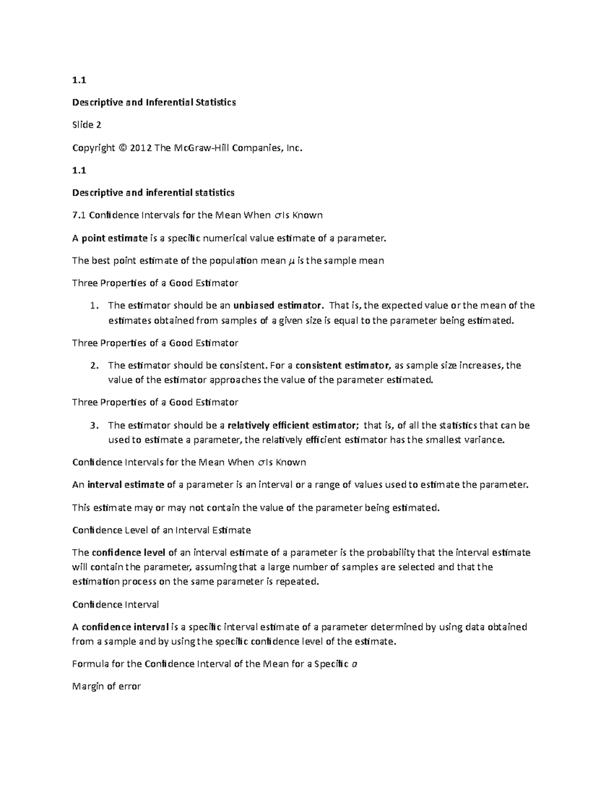 Ch. 7 Confidence Intervals & Sample Size: Key Concepts and Examples ...
