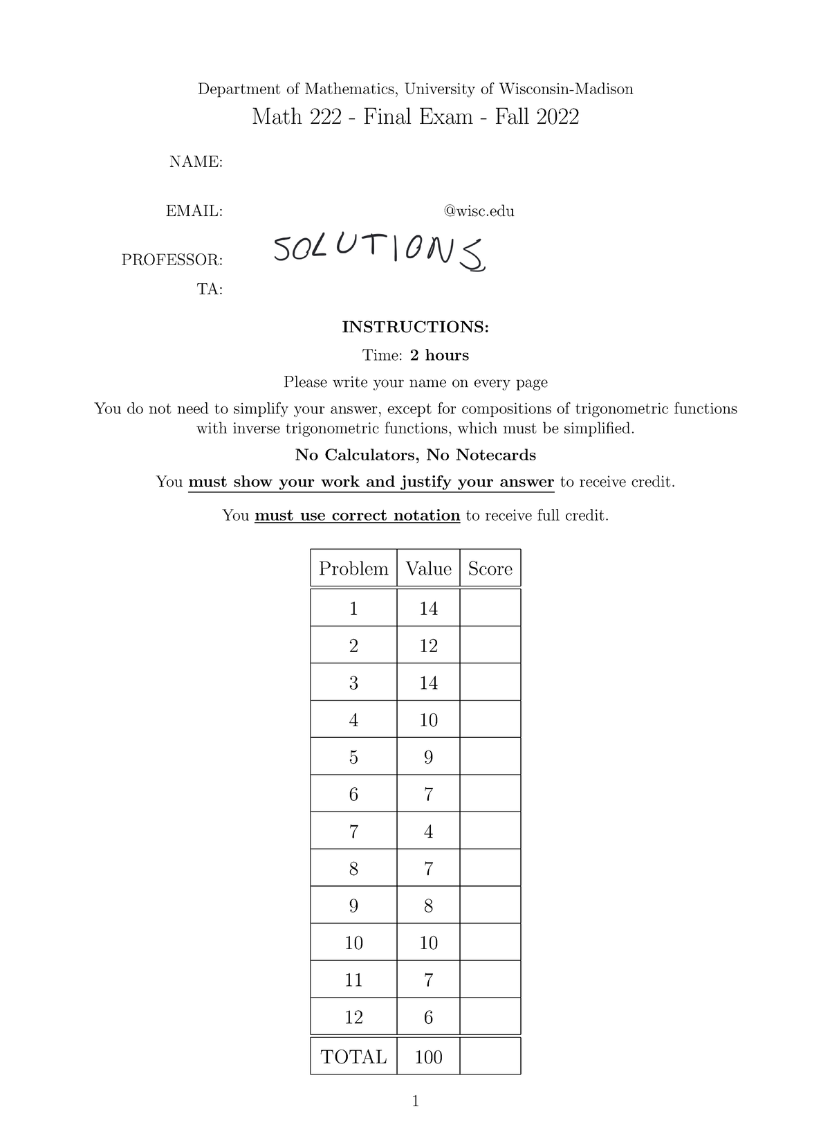 Math 222 Final Exam Solutions - Fall 2022 Edition - Studocu