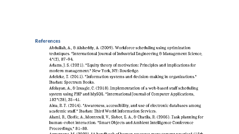 References - An Enhanced Staff Duty Allocation Management System - Studocu