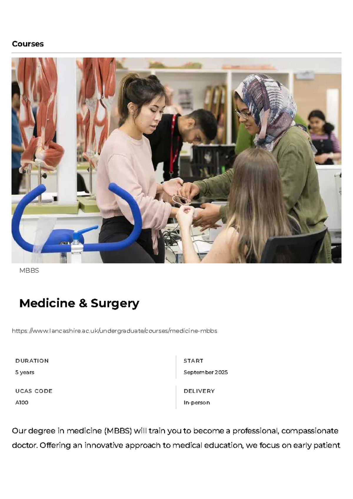 MBBS Medicine Course Overview and Entry Requirements (A100) - Studocu