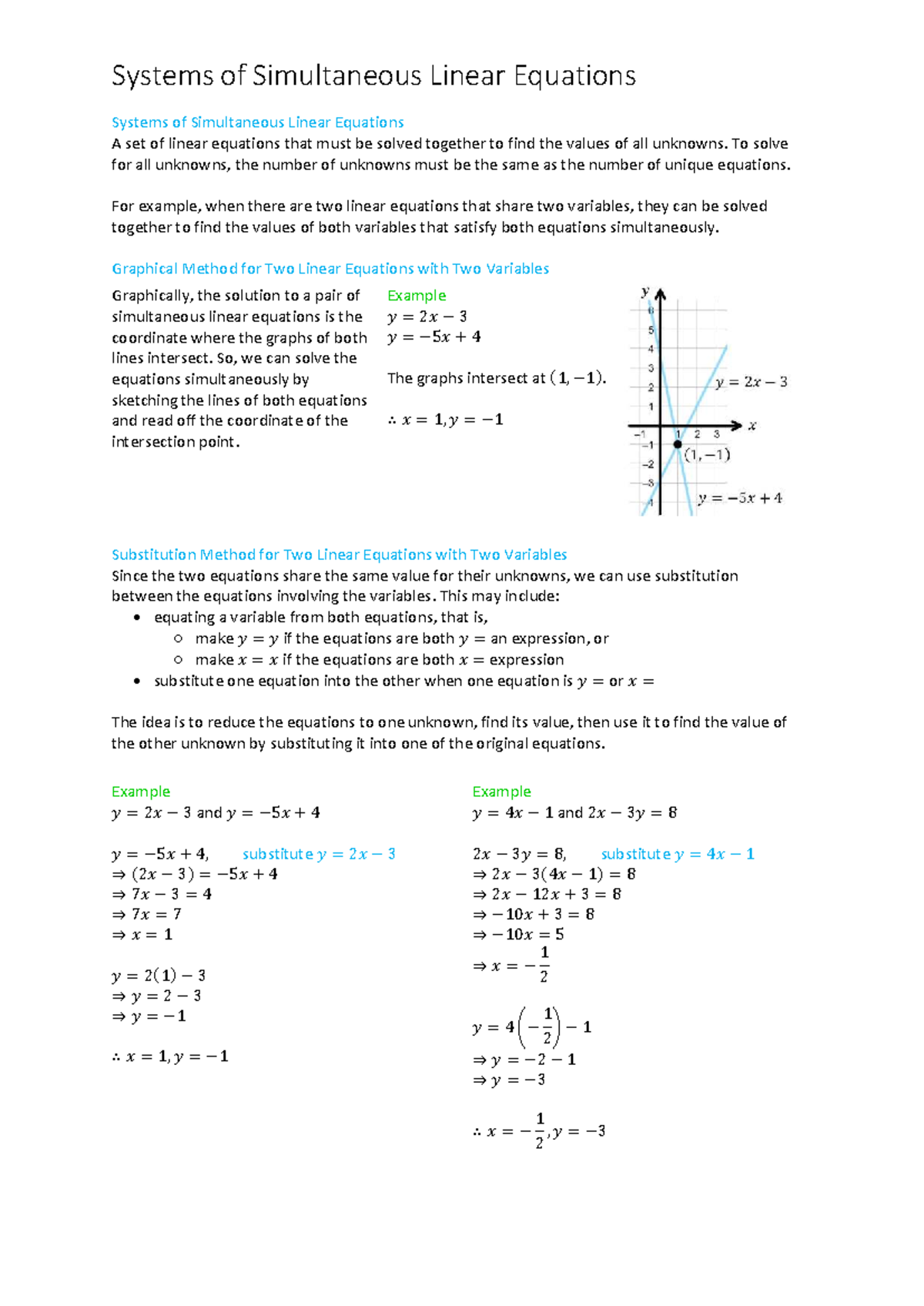 Systems of Simultaneous Linear Equations: Methods & Examples - Studocu