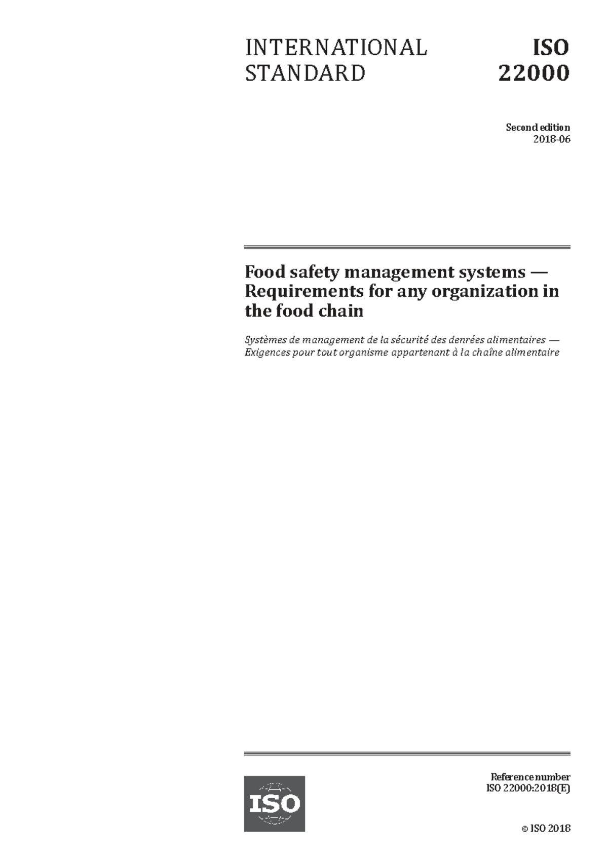 ISO 22000:2018 Food Safety Management System Requirements Document ...