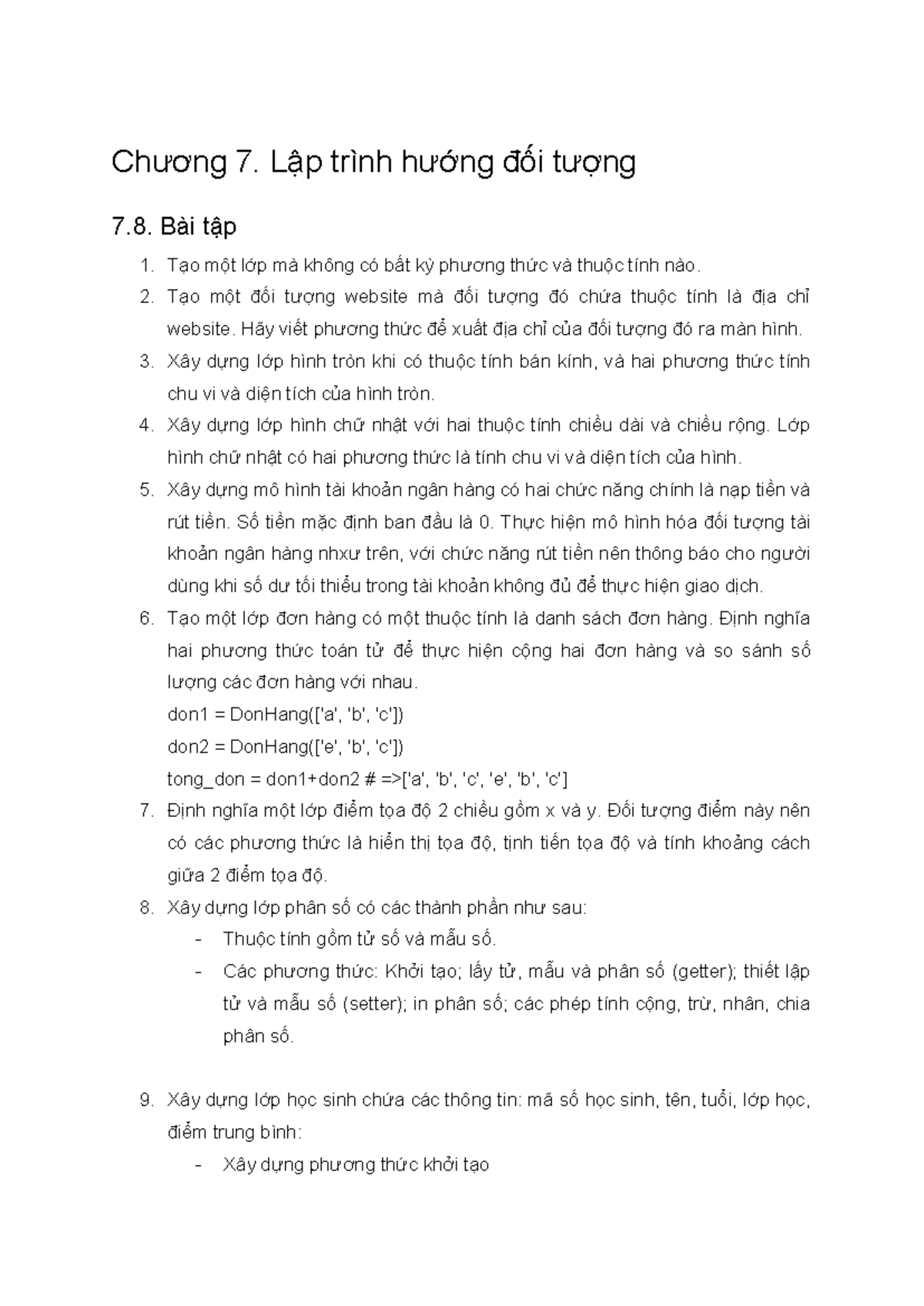 Bai tap chuong 7 - ĐỀ PYTHON THẦY NHẤT LINH - Chương 7. Lập trình hướng ...