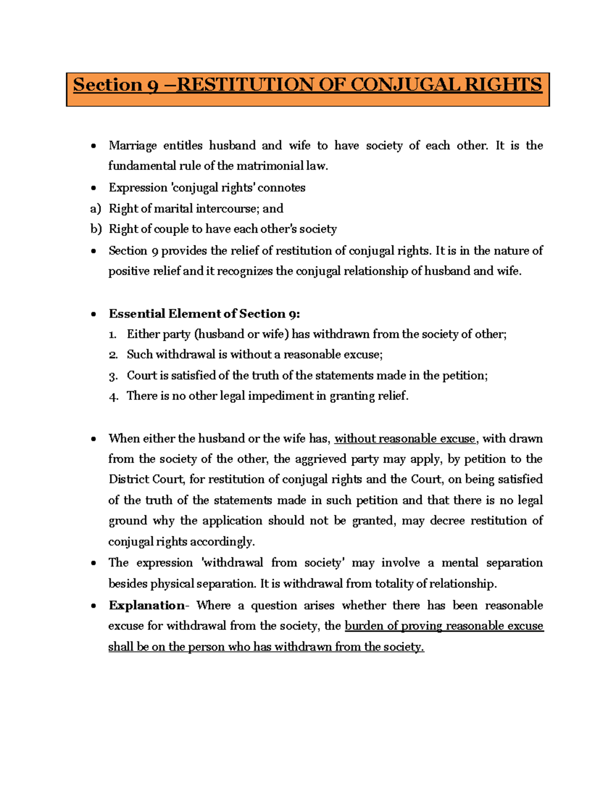 05 Restitution of Conjugal Rights: Understanding Section 9 - Studocu