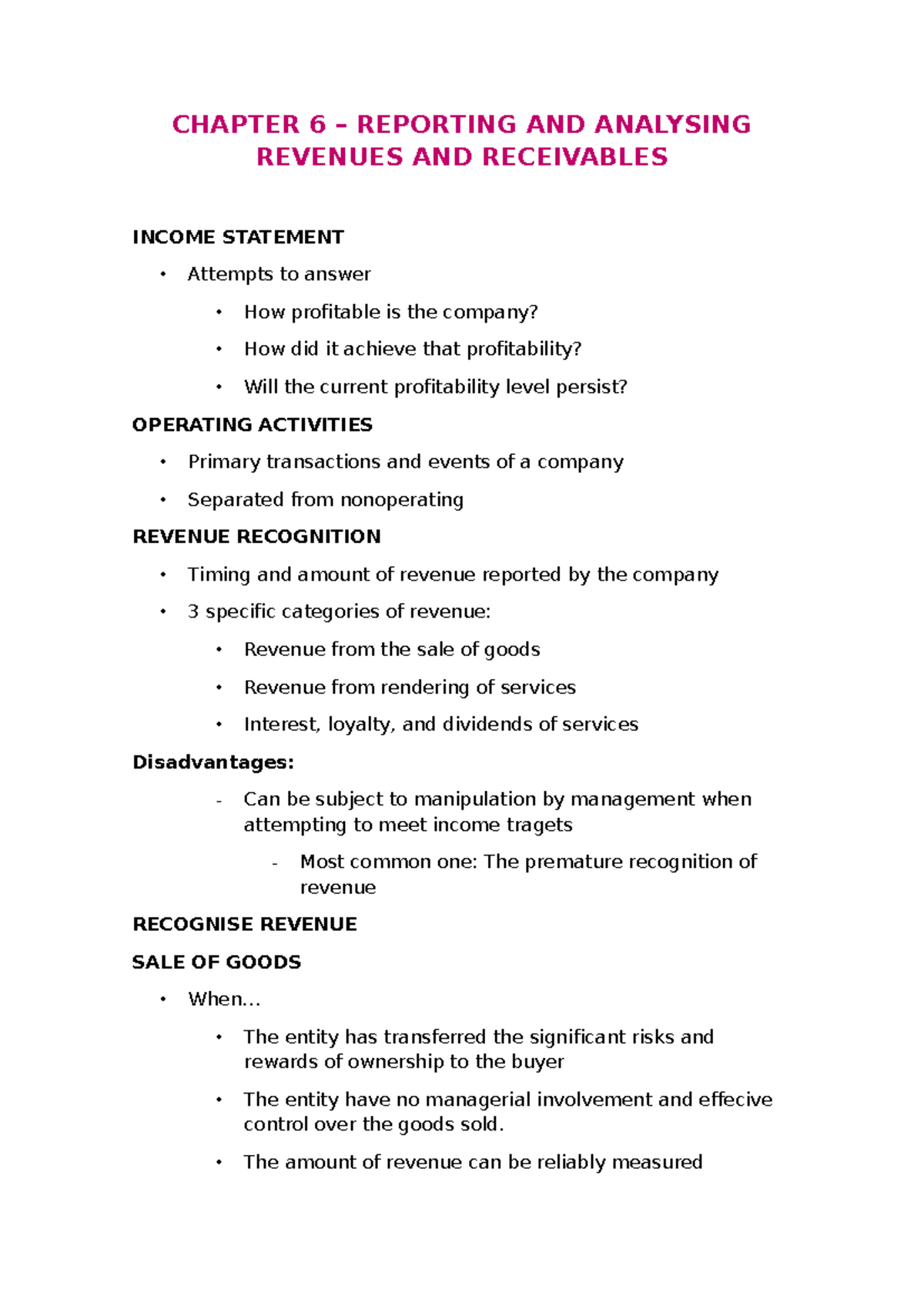 Chapter 6: Reporting & Analyzing Revenues & Receivables (th3h3h2) - Studocu