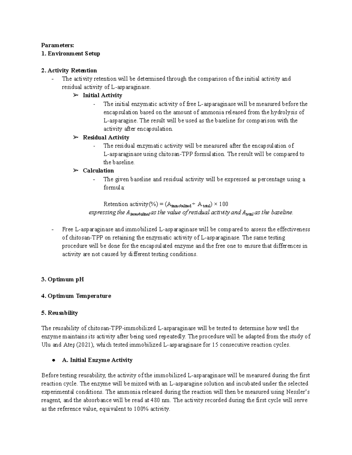 Enzymatic Activity Retention Parameters: Environment Setup & Testing ...