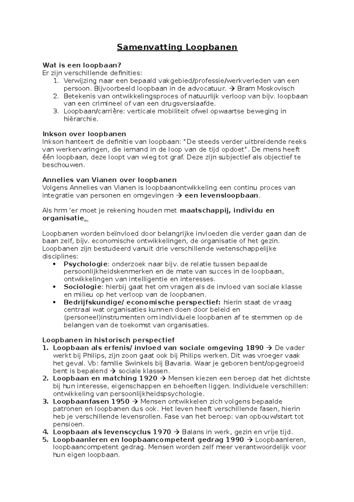 Samenvatting Loopbaantheorie en Ontwikkeling van Carrières - Studeersnel