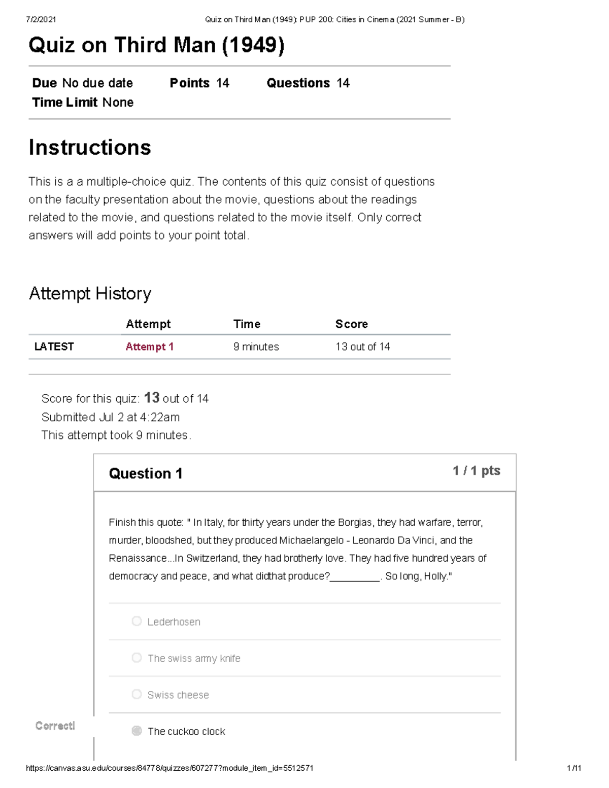 Quiz on Third Man (1949) PUP 200 Cities in Cinema (2021 Summer - B ...