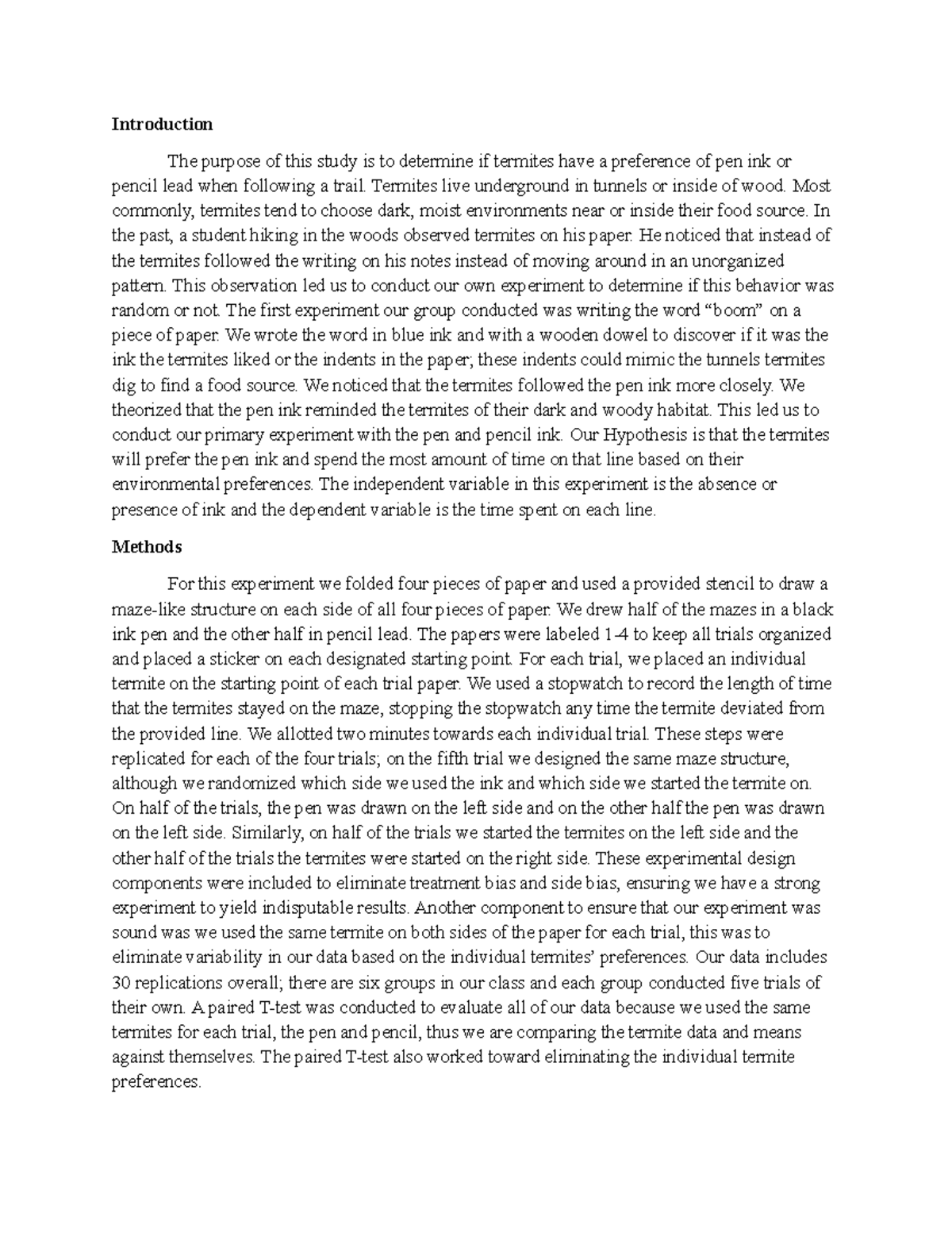 Termite Paper - Introduction The purpose of this study is to determine ...