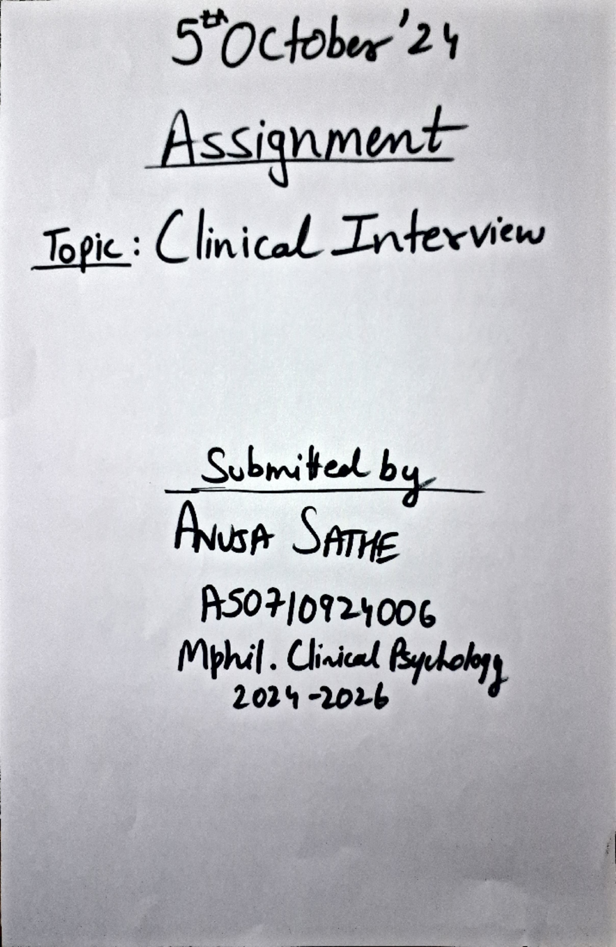 Assignment clinical interview - ####### 50ctobur' Assignmnt ...