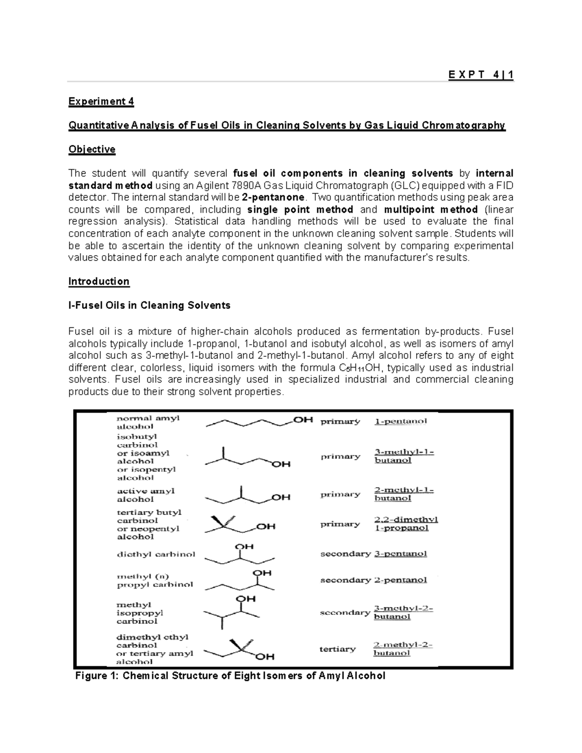 Expt 4 - Quantitative Analysis of Fusel Oils via GLC - W26 - Studocu