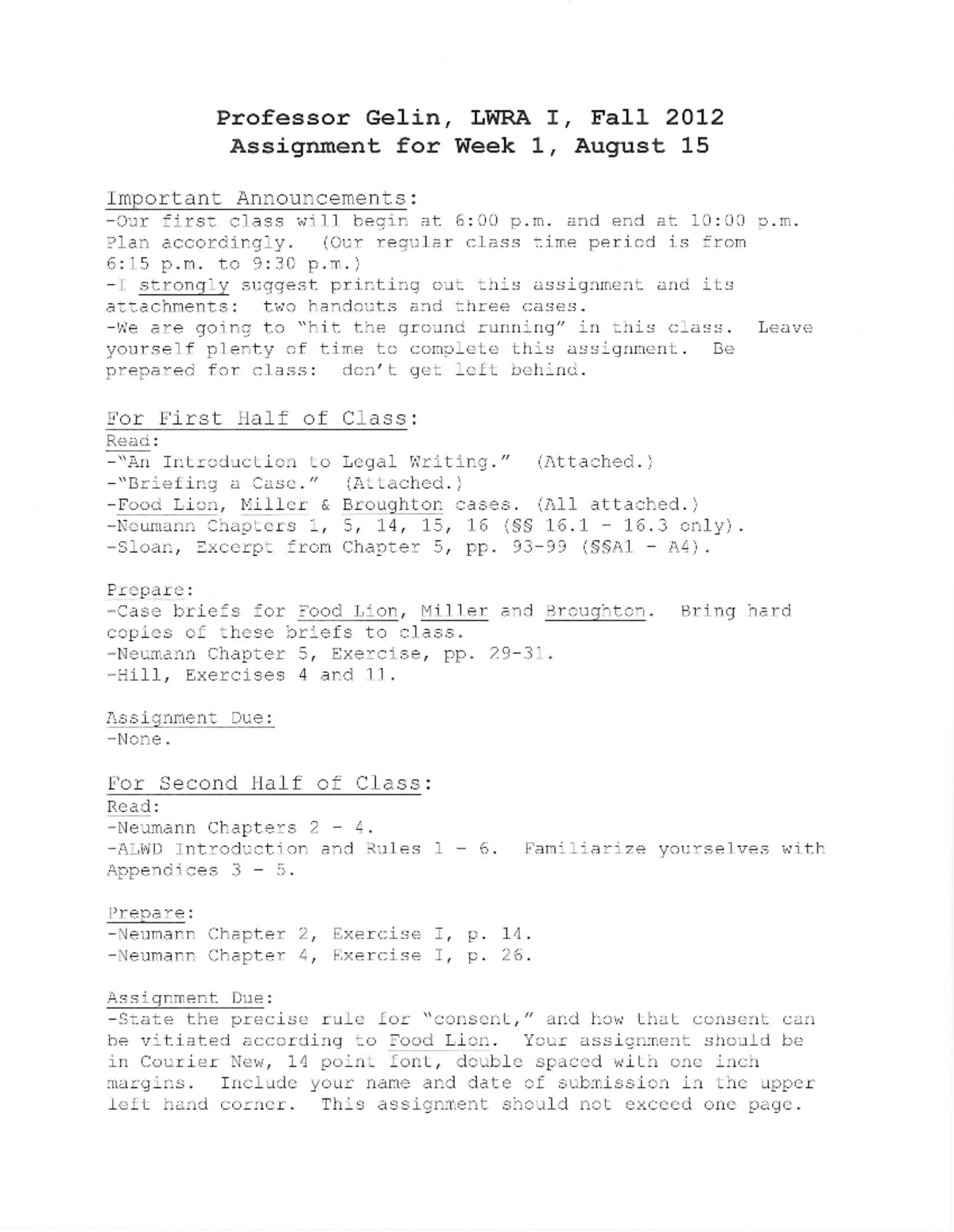 LWRA I, Fall 2012: Week 1 Assignment Overview and Guidelines - Studocu