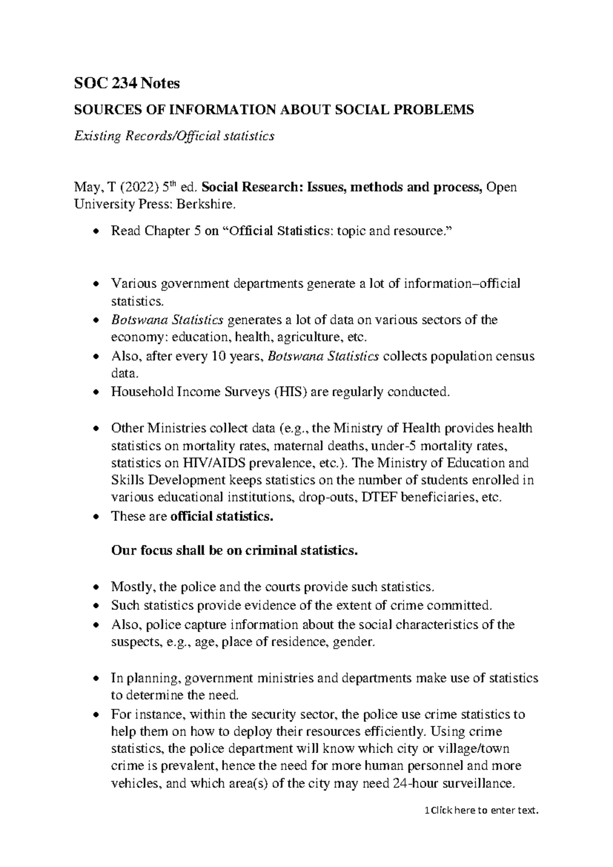 SOC 234 Notes (Sources of information about social problems) statistics ...