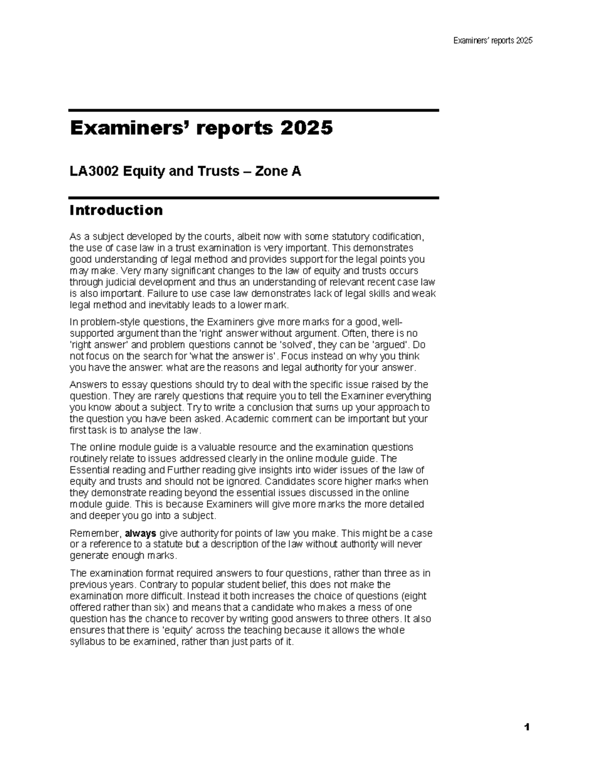 Trusts Report 2025 A - Exam Insights and Case Law Analysis - Studocu