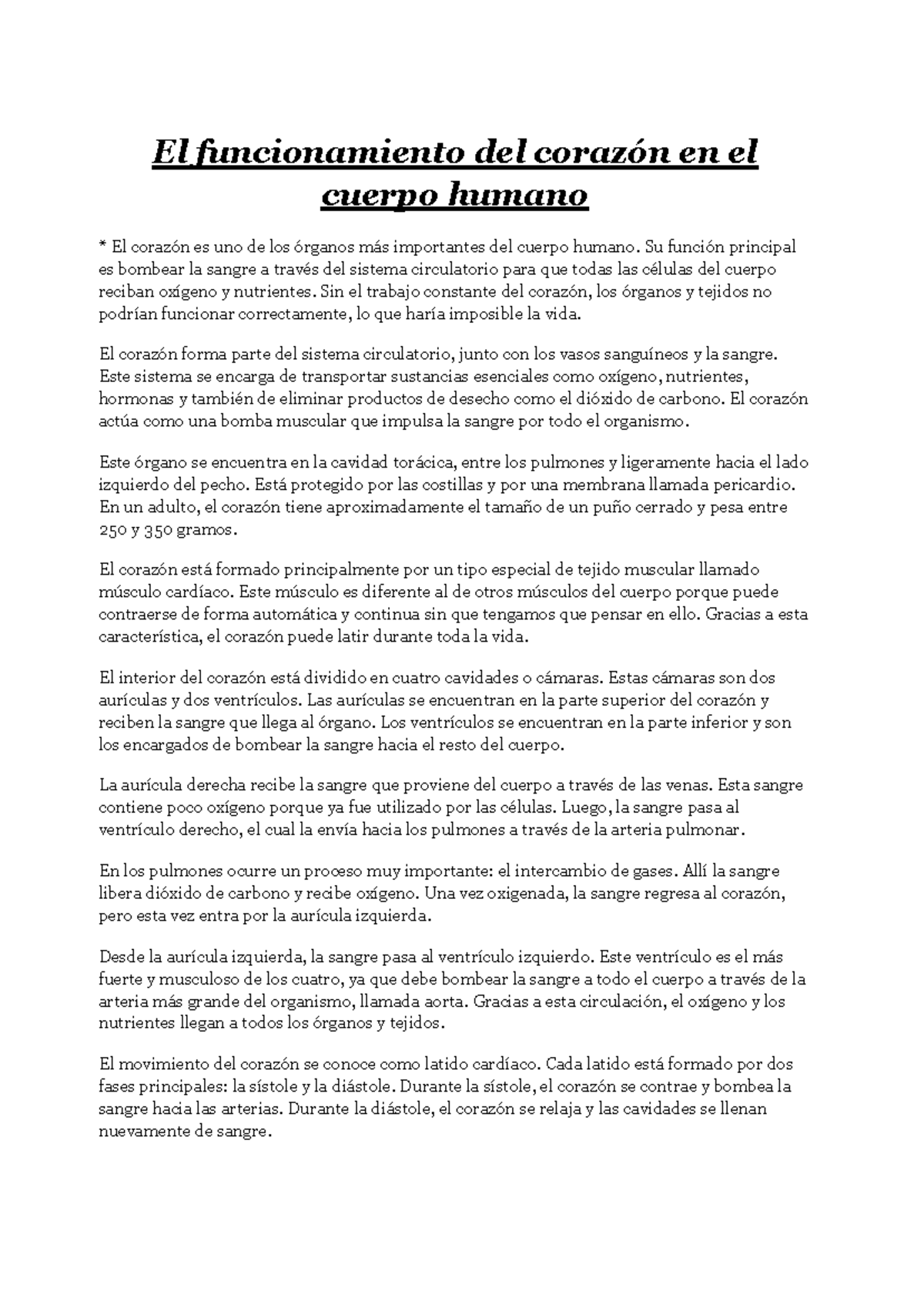 El funcionamiento del corazón en el cuerpo humano: Anatomía y Salud ...