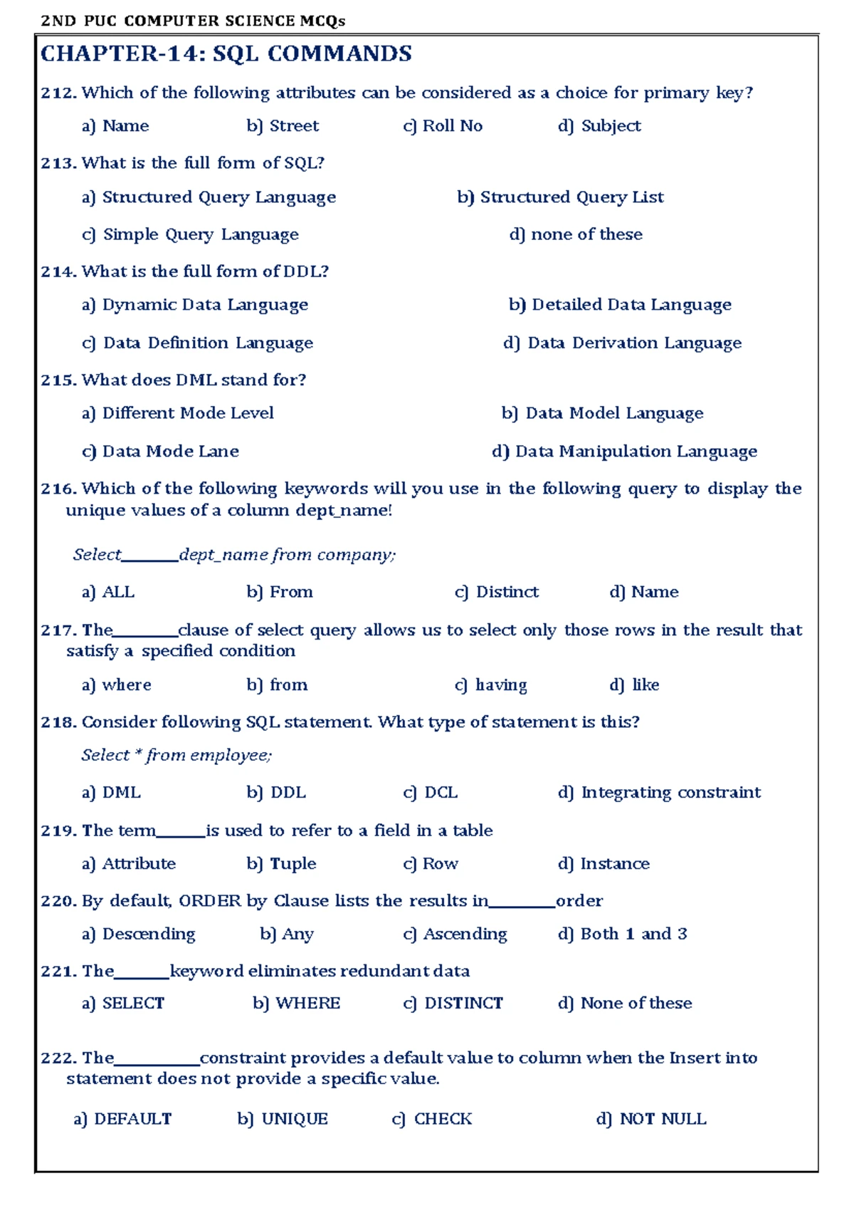 Chapter 01 - PUC NOtes - 2ND PUC COMPUTER SCIENCE MCQs II PU COMPUTER ...