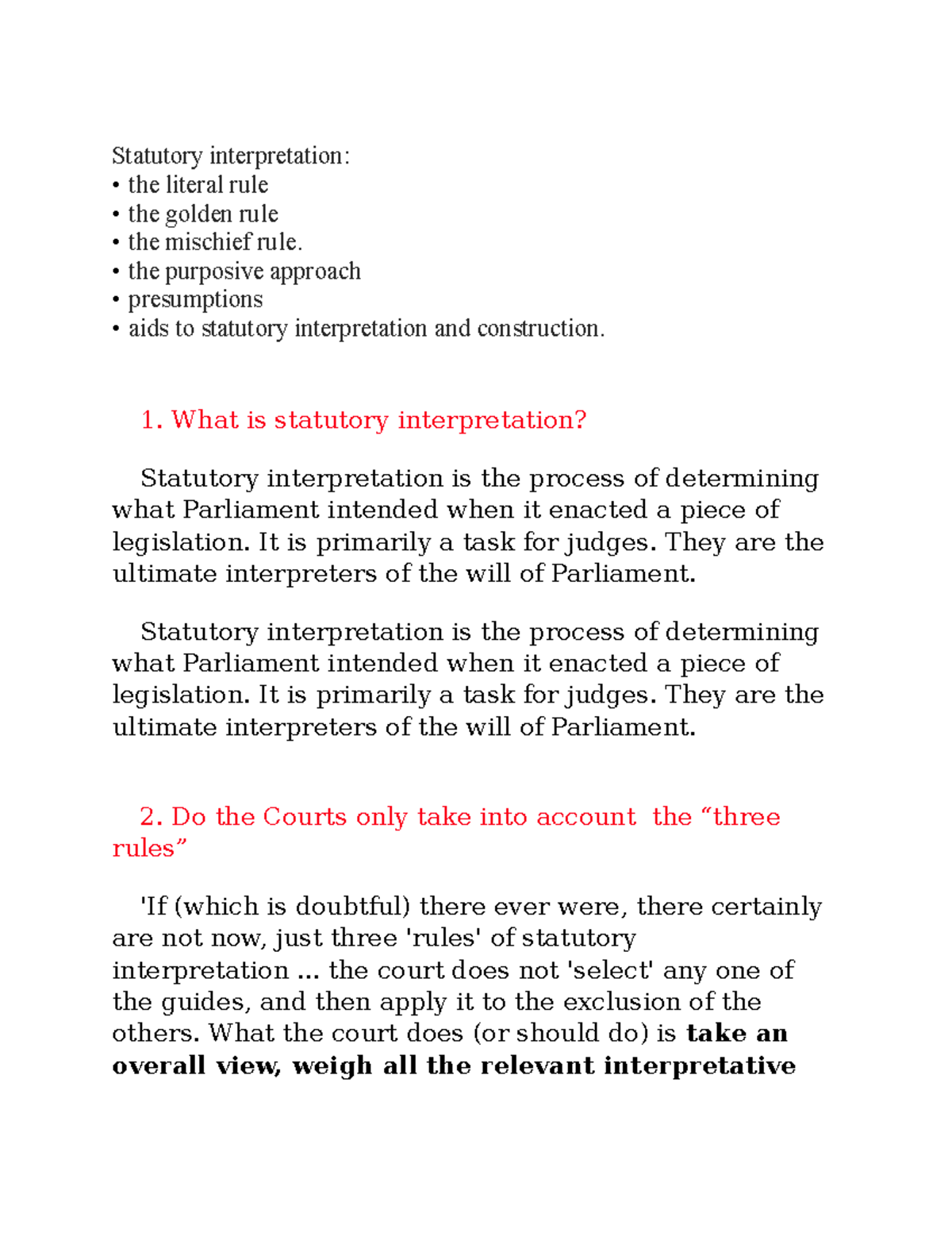 Statutory Interpretation Notes: Key Approaches and Case Law Insights ...
