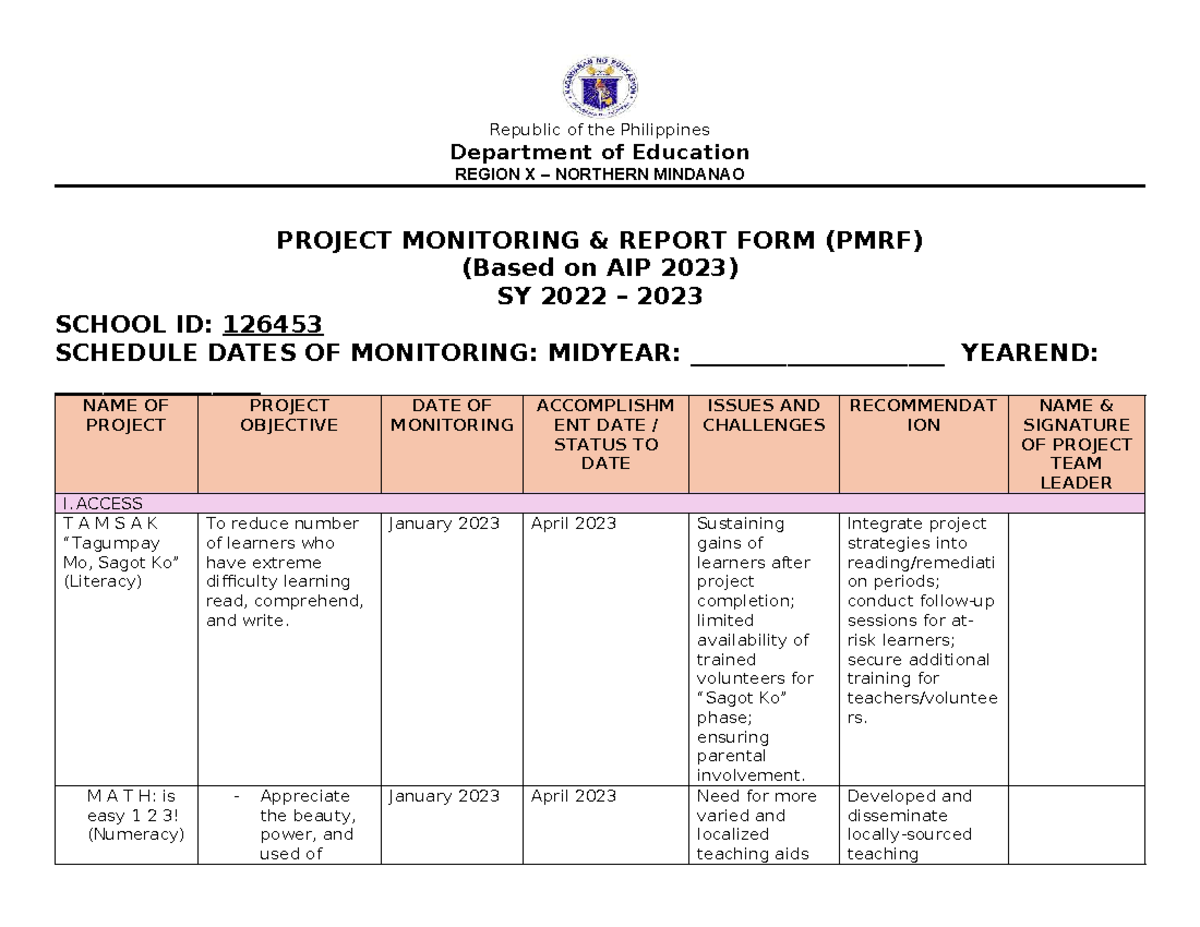 PMRF: Monitoring Report on Inclusive Education Initiatives (SY 2022 ...