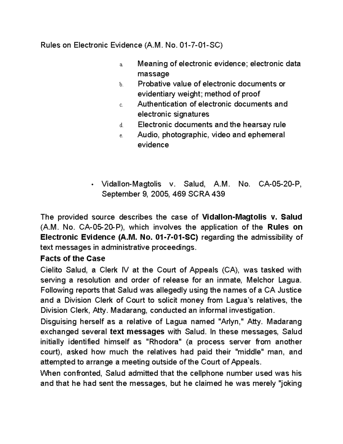 Rules on Electronic Evidence: Key Cases and Doctrines (A.M. No.) - Studocu