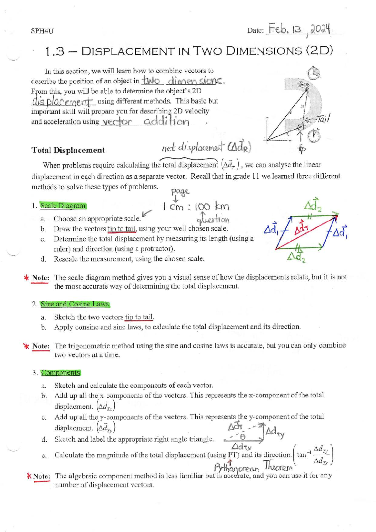 SPH4U 1.3 Notes: Displacement in Two Dimensions (2D) - Studocu