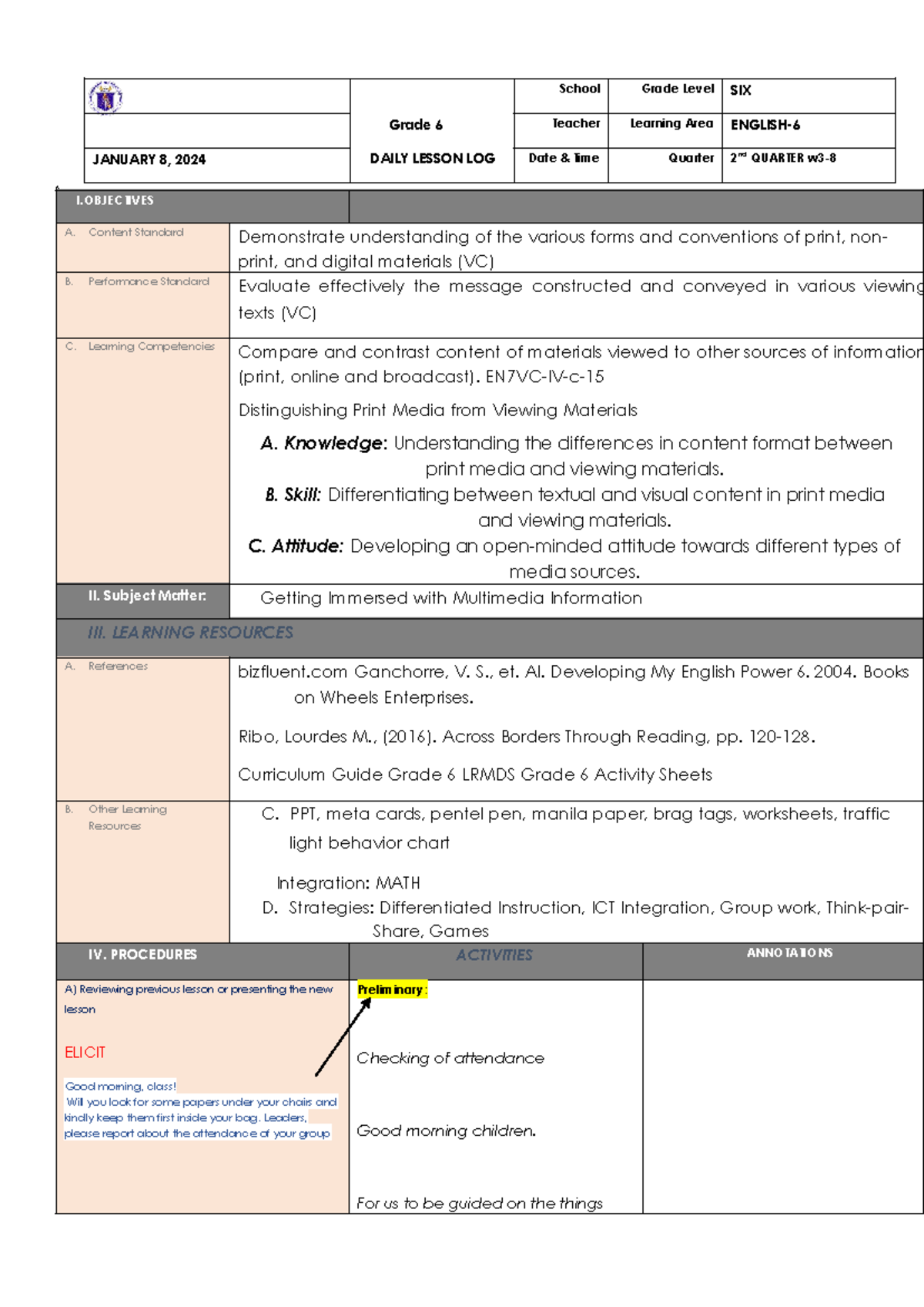 Grade 6 English COT Q2: Distinguishing Print Media vs. Viewing ...