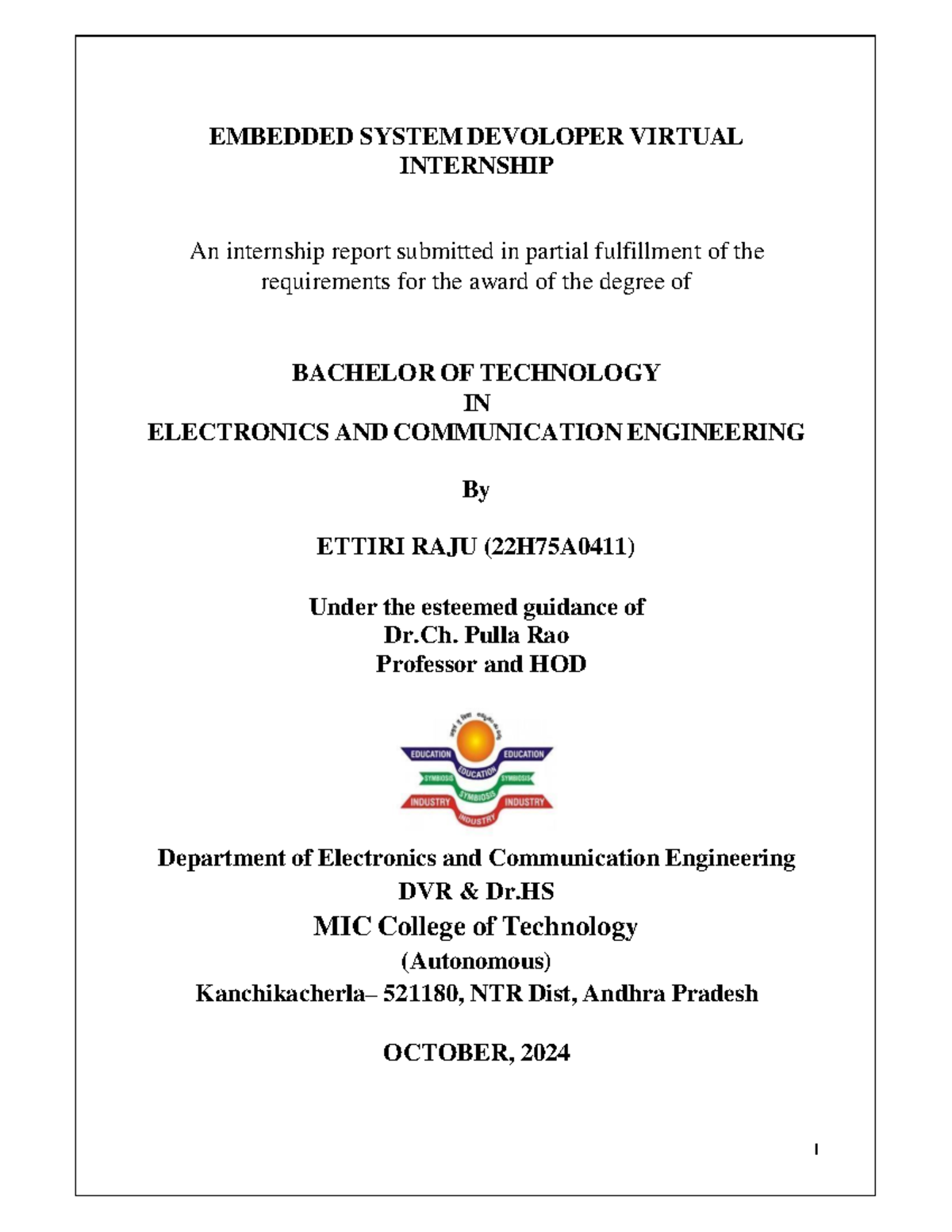Rajues 411 - report - EMBEDDED SYSTEM DEVOLOPER VIRTUAL INTERNSHIP An ...
