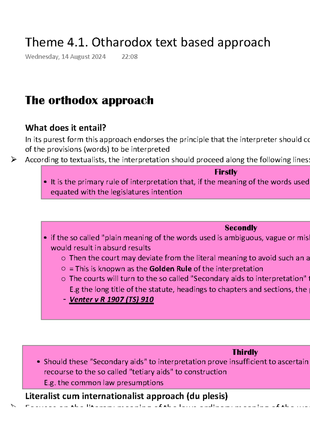 Theme 4.1: The Orthodox Text-Based Approach to Legal Interpretation ...