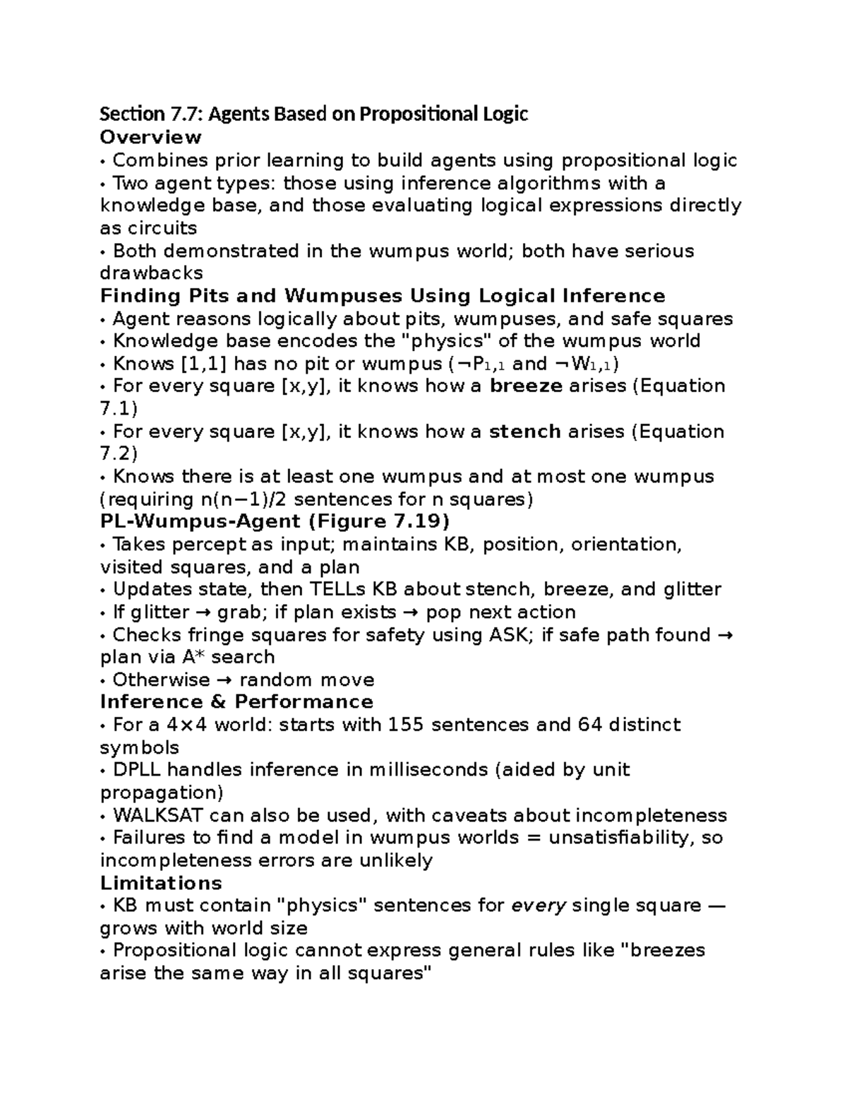 Section 7.7: Overview of Propositional Logic Agents in AI - Studocu