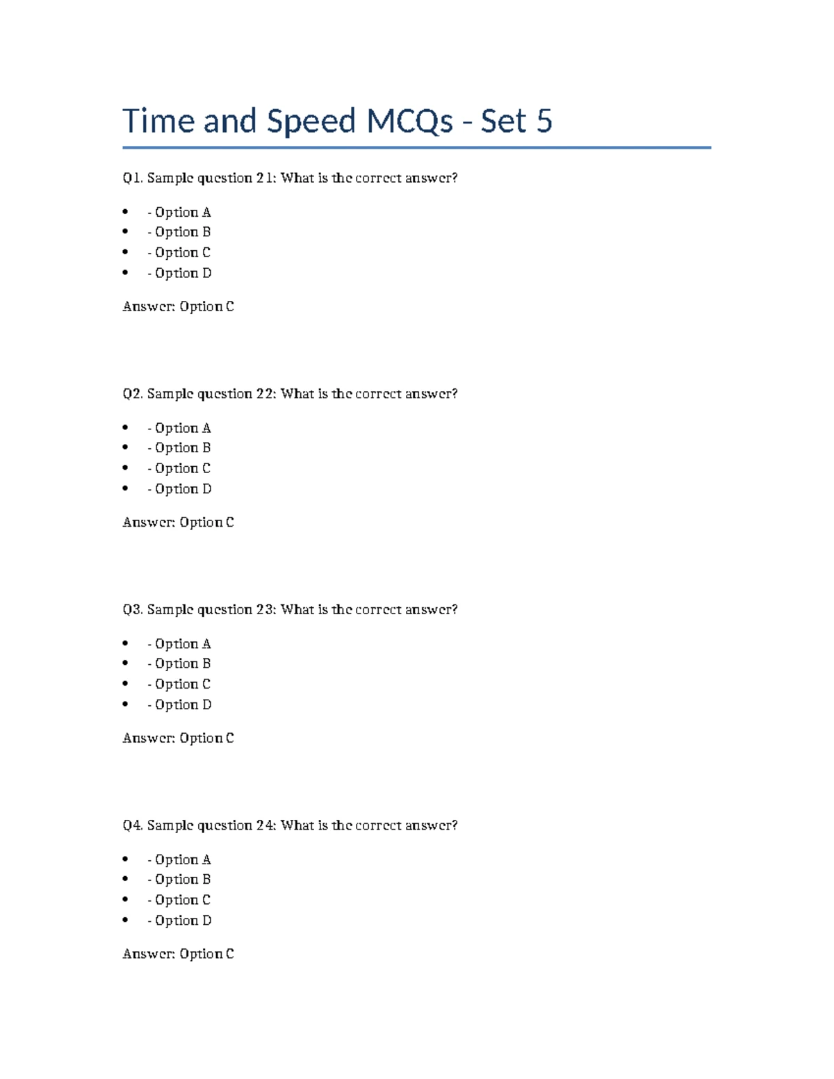 Time and Speed MCQs Set 4: Practice Questions and Answers - Studocu