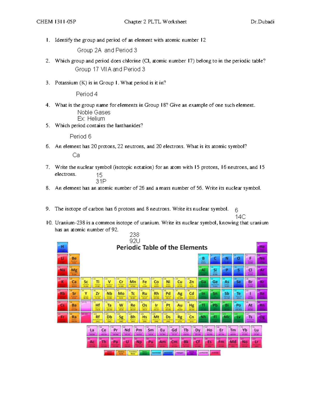 CHEM 1311-05 P Chapter 2 PLTL Worksheet Assignment Review - Studocu