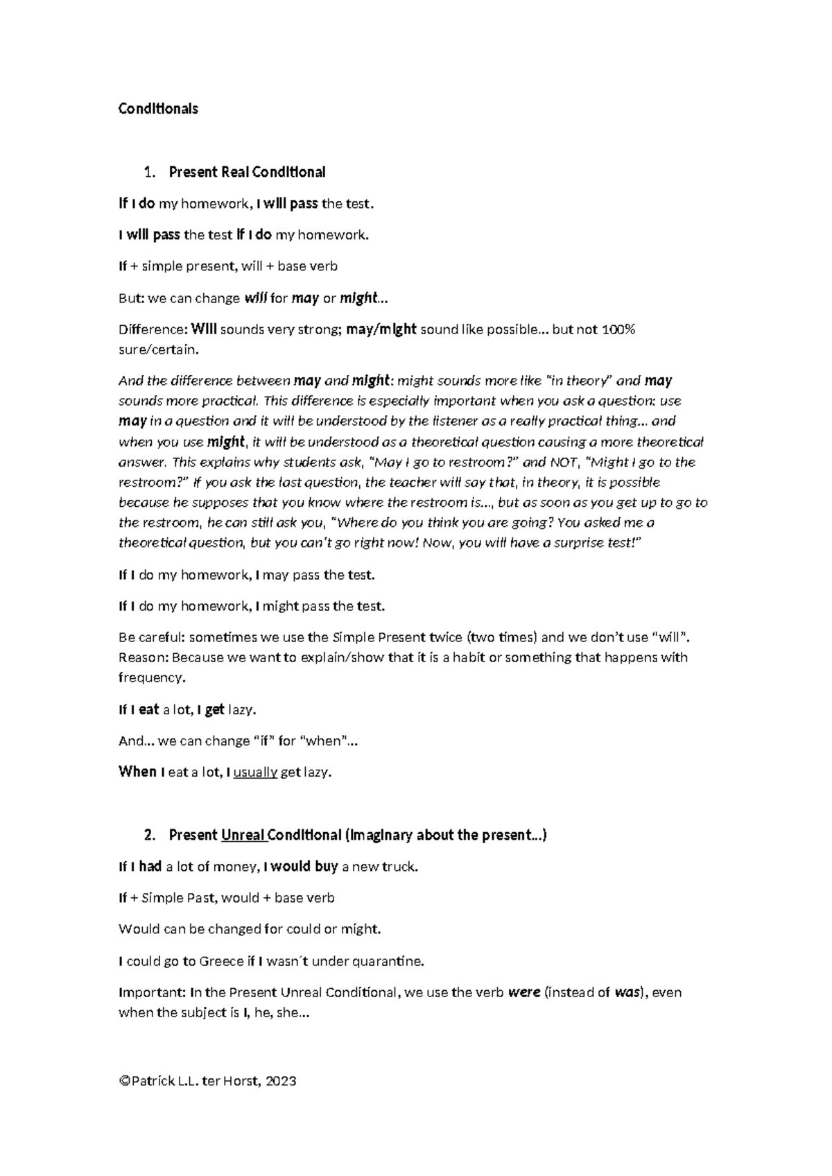 014 Conditionals - Present Real & Unreal Conditional Notes - Studeersnel