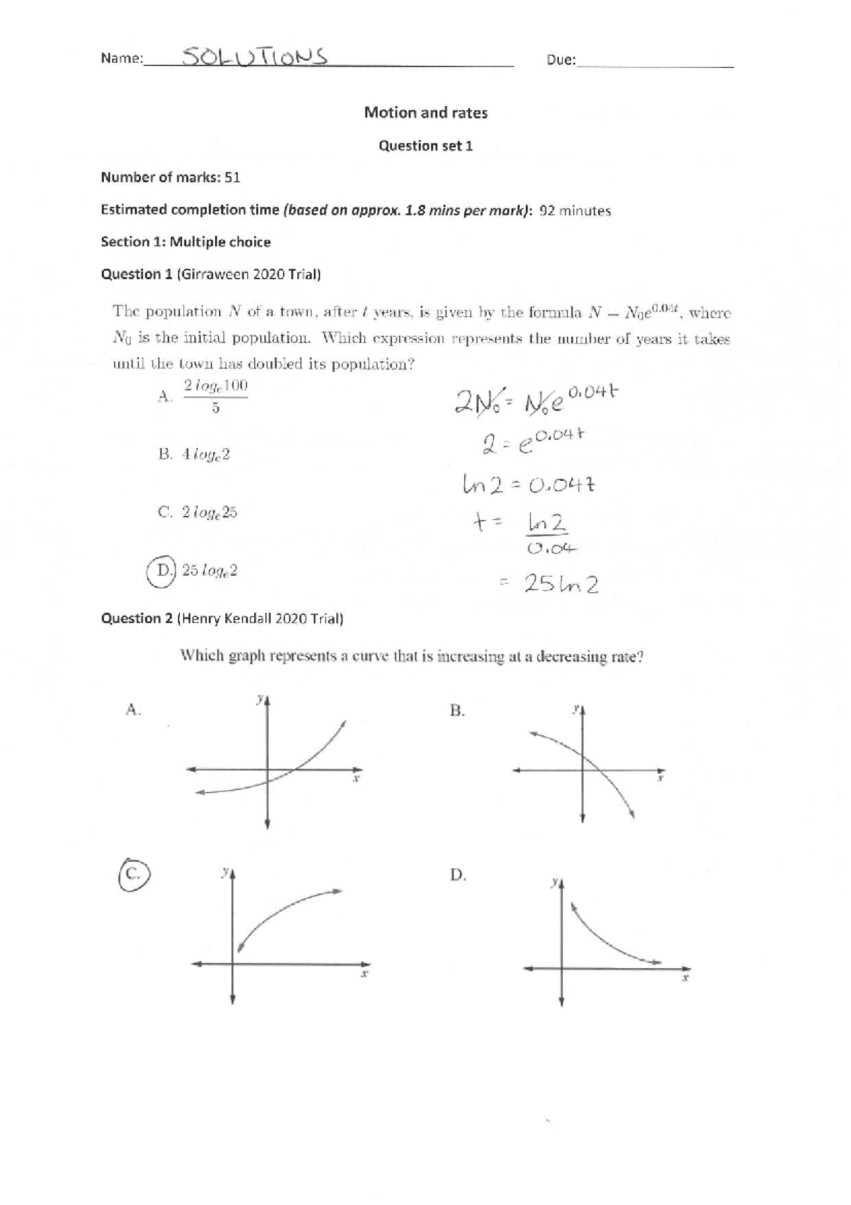 Motion and Rates Solutions: Question Set 1 Analysis and Answers - Studocu