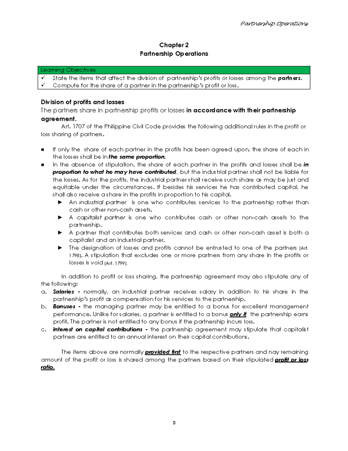 Fundamentals of Accounting 2: Partnership Operations - Chapter 2 Notes ...