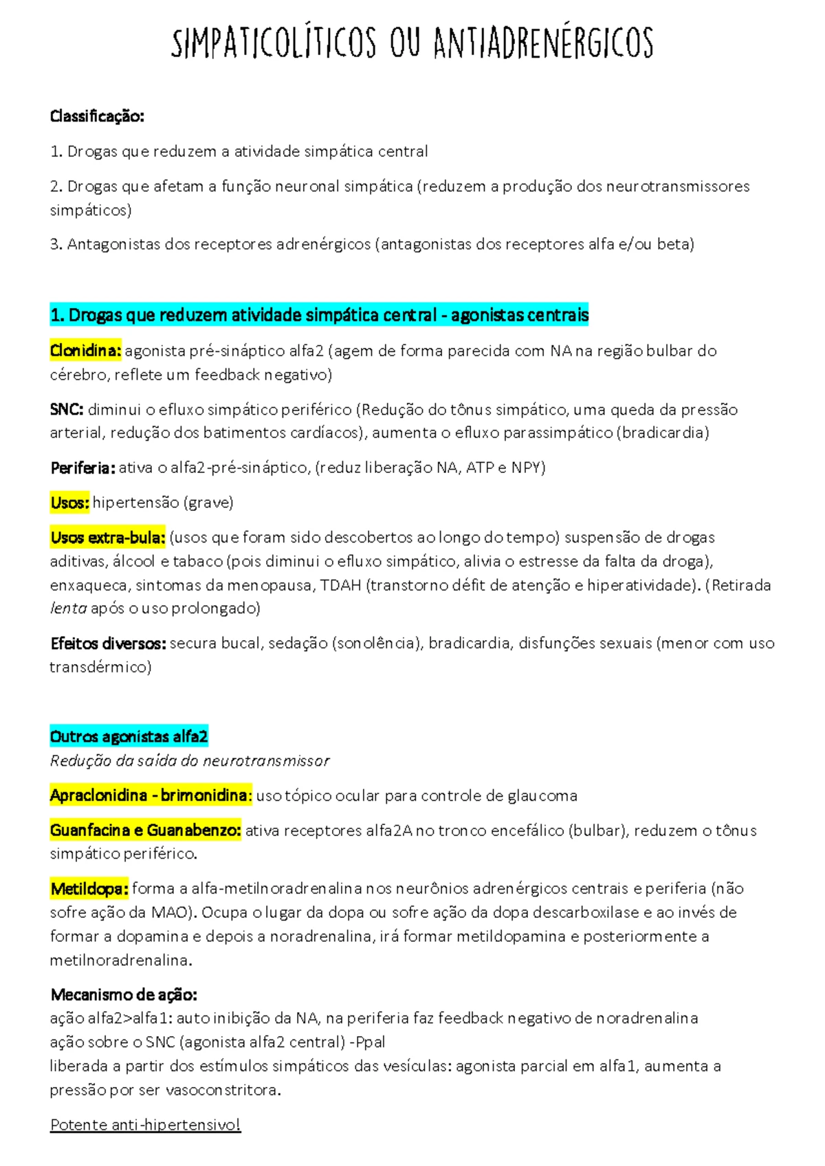 Simpaticomiméticos Simpaticolíticos resumo - Distribuição e efeitos dos ...