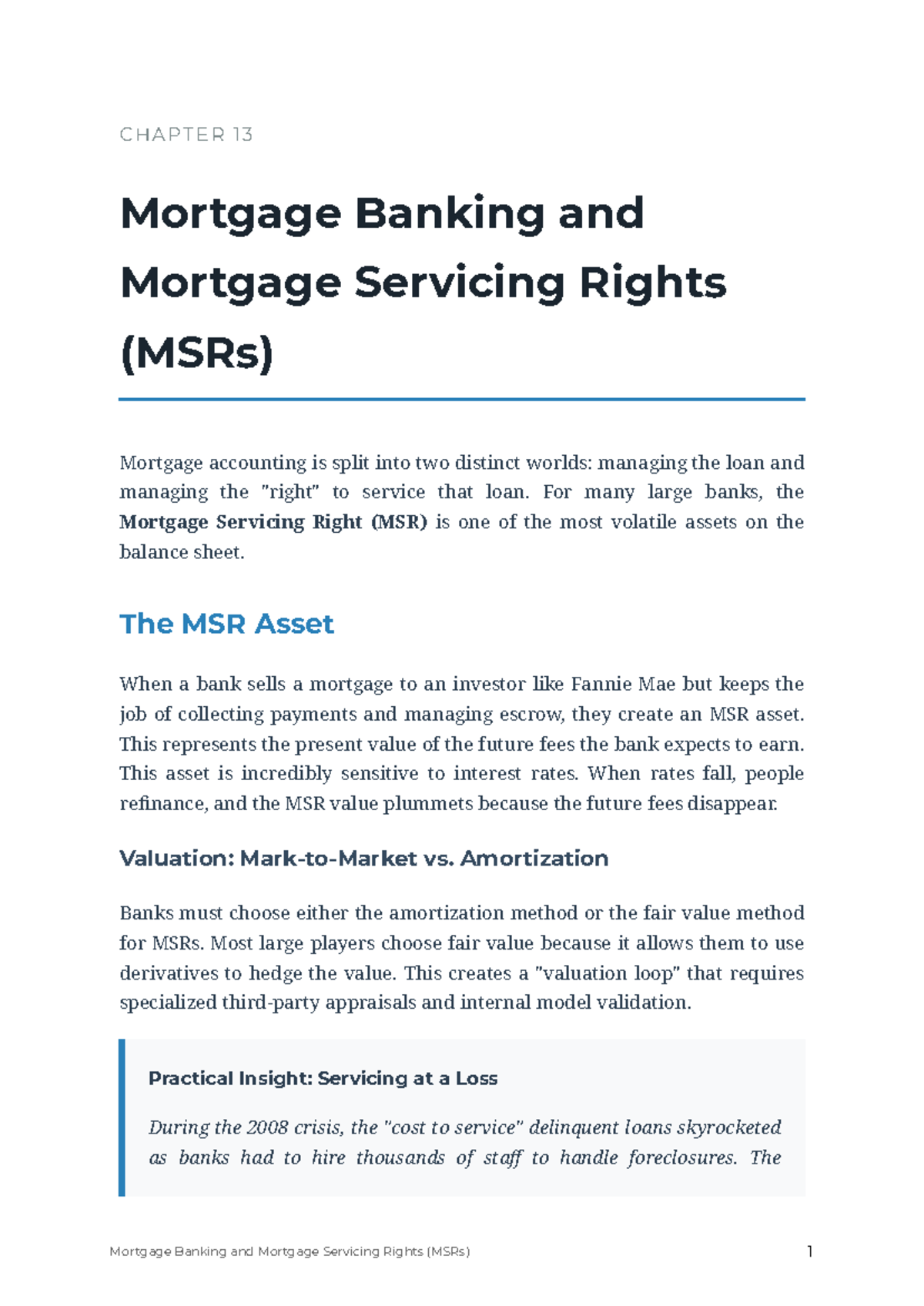 Chapter 13: Mortgage Banking & MSRs Overview - Studocu