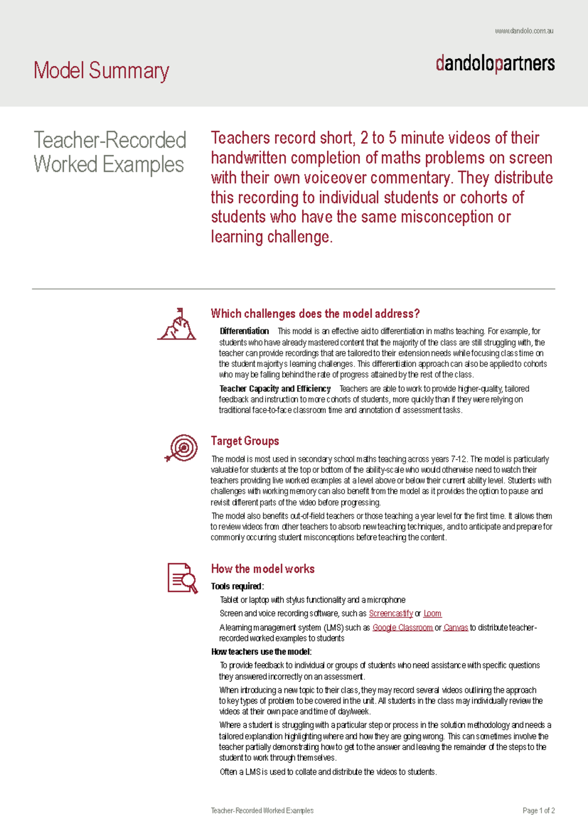 Best Practice Model 8: Teacher-Recorded Worked Examples in Maths - Studocu