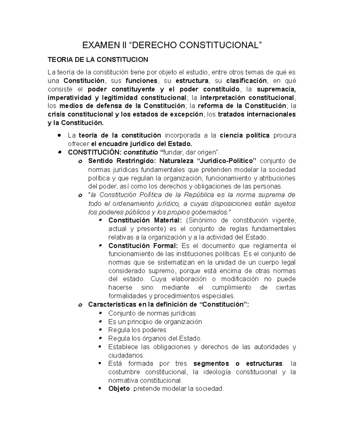 Examen ll Derecho Constitucional - EXAMEN ll TEORIA DE LA CONSTITUCION ...