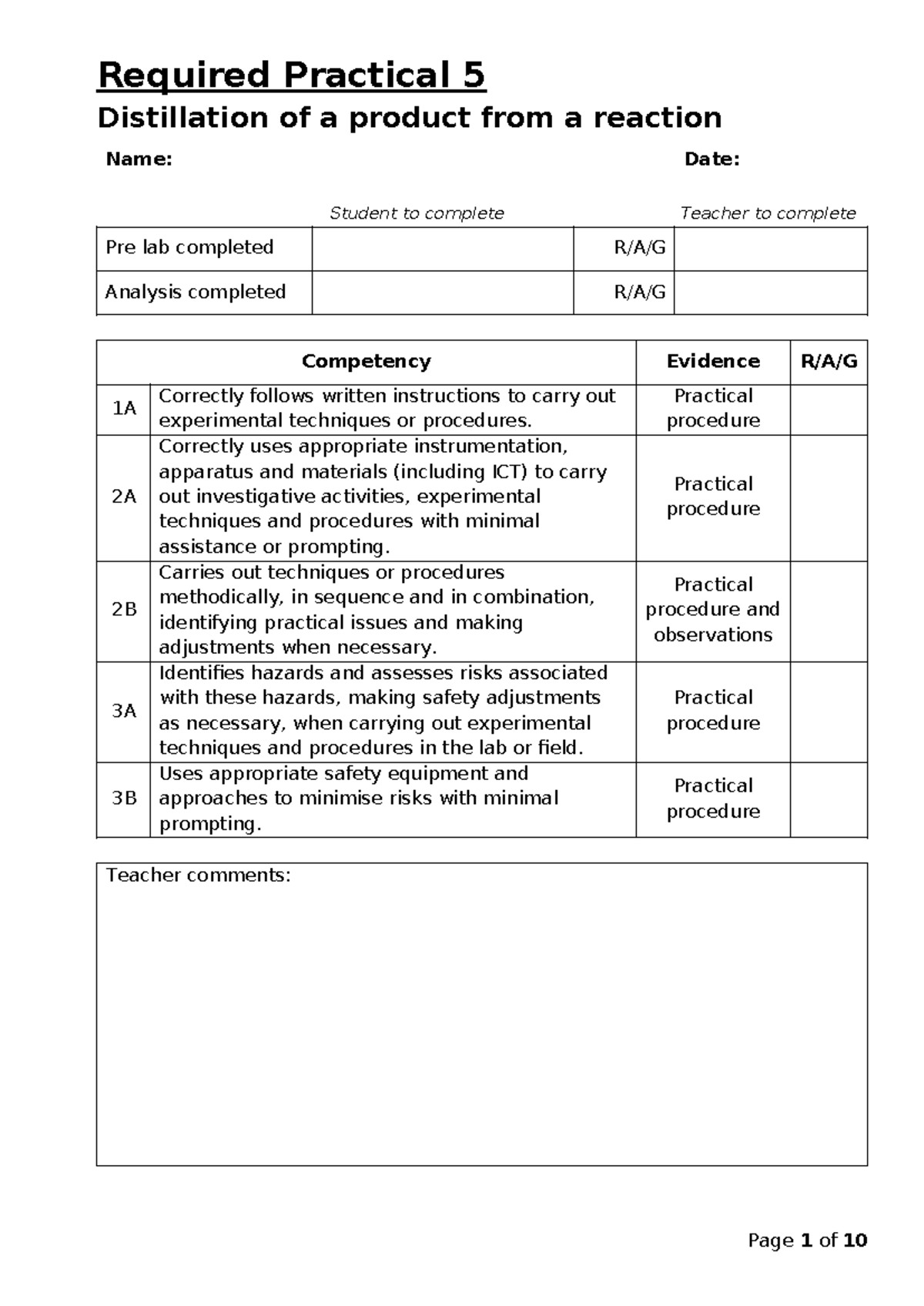 RP 5 - Distillation of Ethanol to Ethanal: Practical Procedure Guide ...