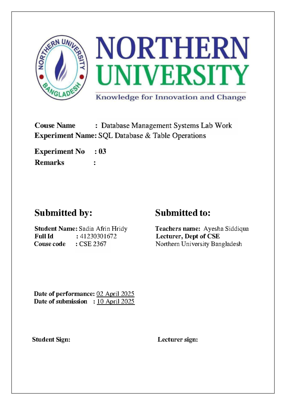 CSE 2367: DBMS Lab Report 3 - SQL Table Operations Overview - Studocu