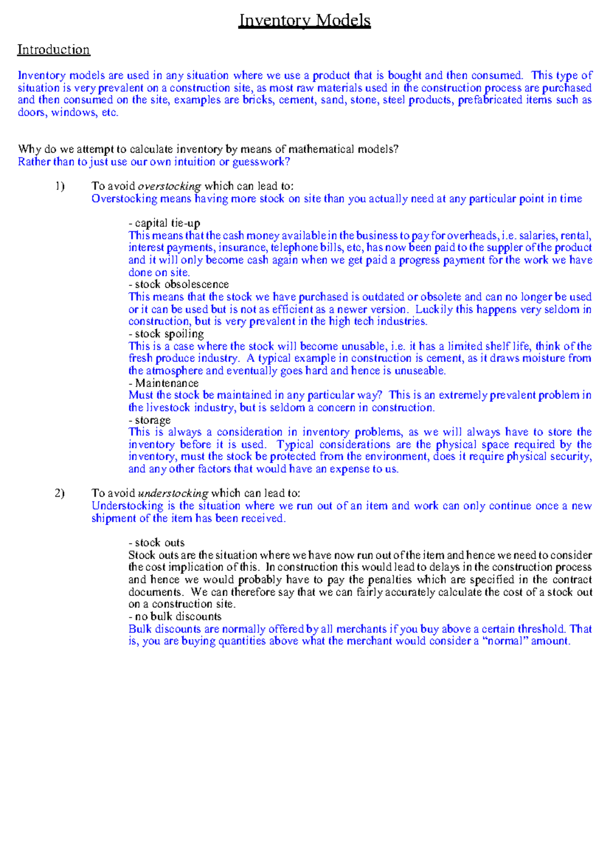 Inventory Models and Network Analysis: Lecture Notes for 2025 - Studocu