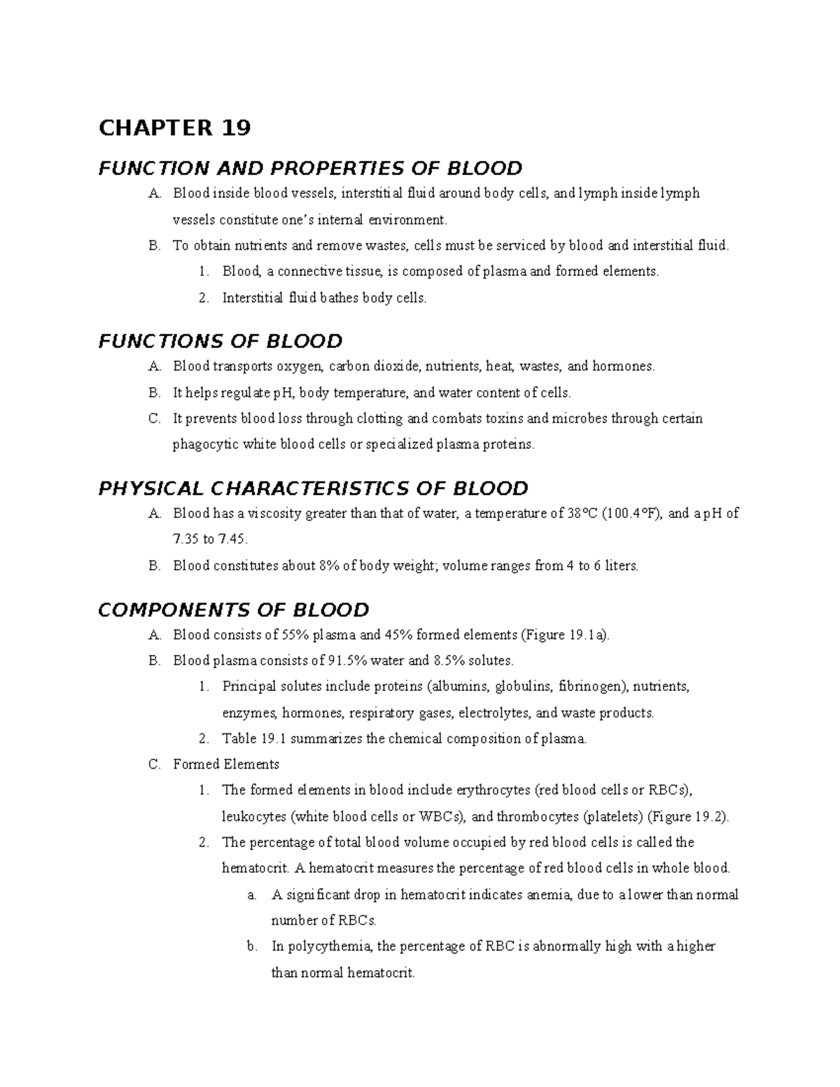 CHAPTER 19: FUNCTIONS, PROPERTIES, AND COMPONENTS OF BLOOD - Studocu