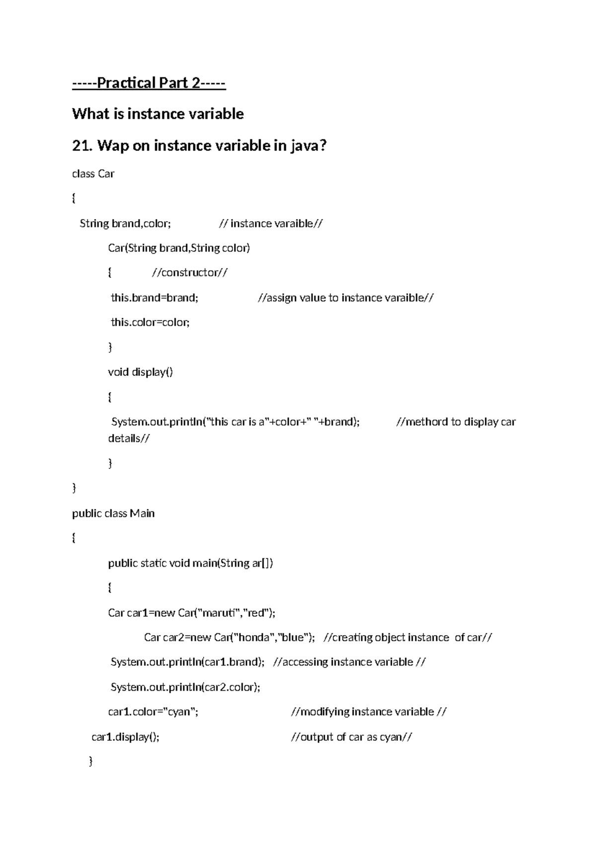 Java Practical Part 2 - Instance Variables and Student Tracking - Studocu