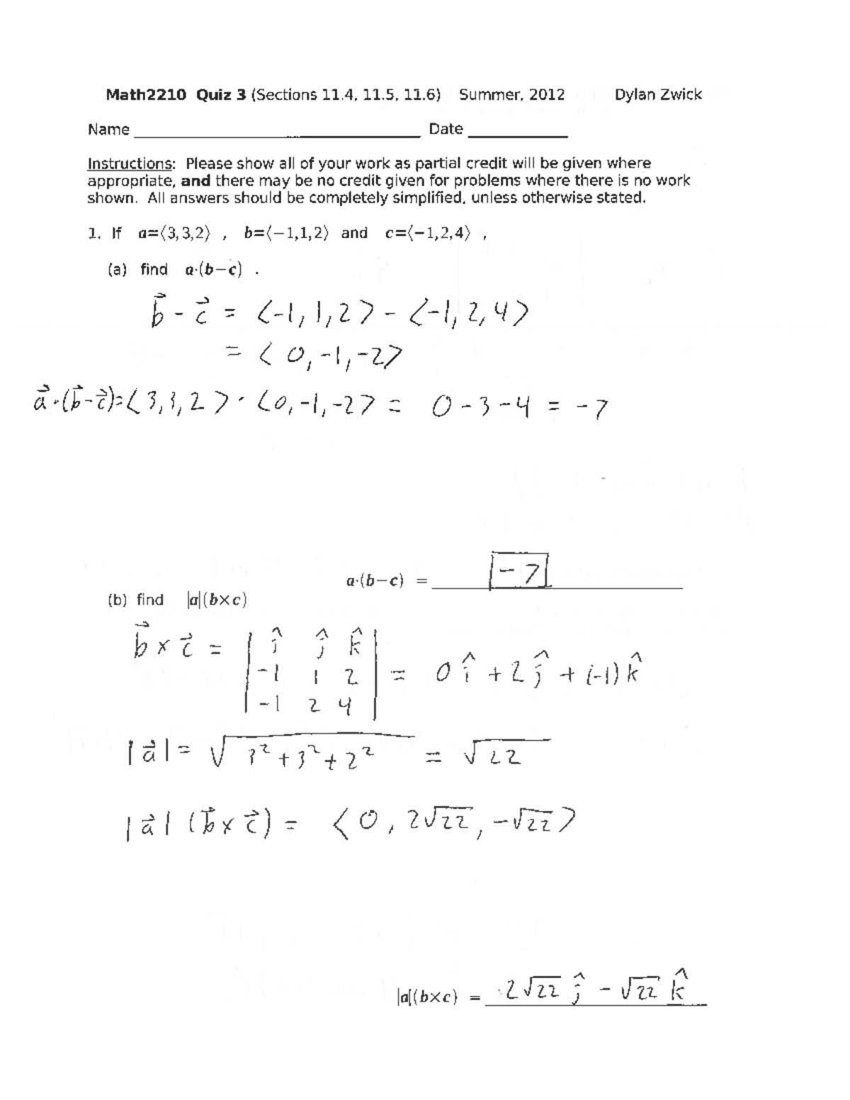 Math22lO Quiz 3 Solutions and Key - Summer 2012 - Studocu