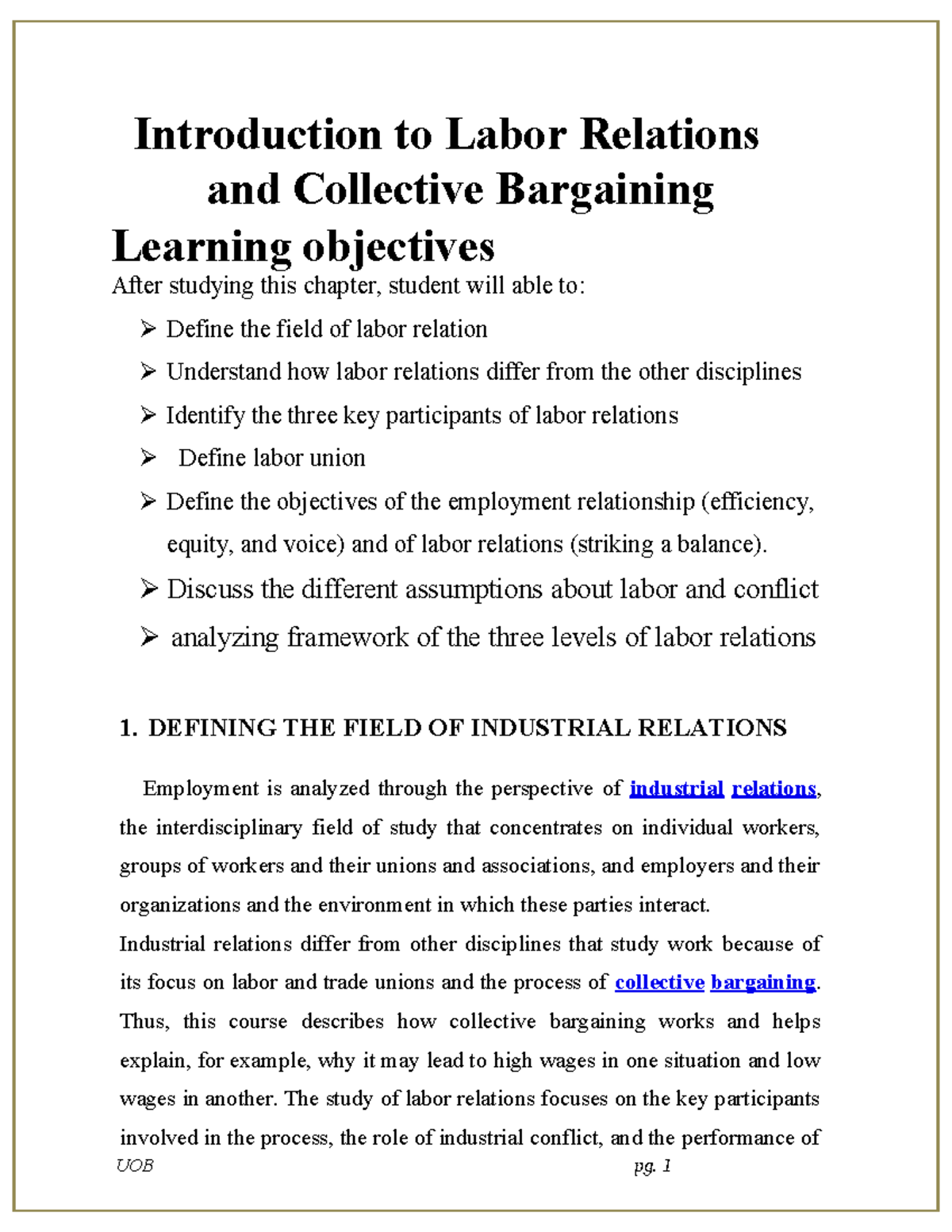 Labor Relations and Collective Bargaining: Chapter 1 Overview - Studocu
