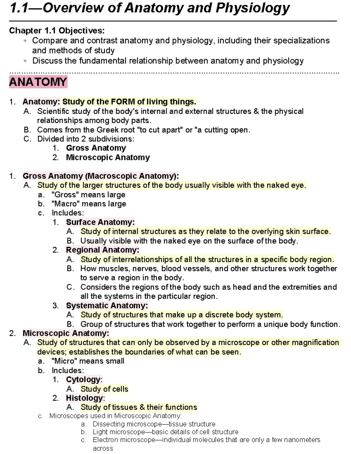 Chapter 1: Overview of Anatomy and Physiology (Open Stax) - Studocu