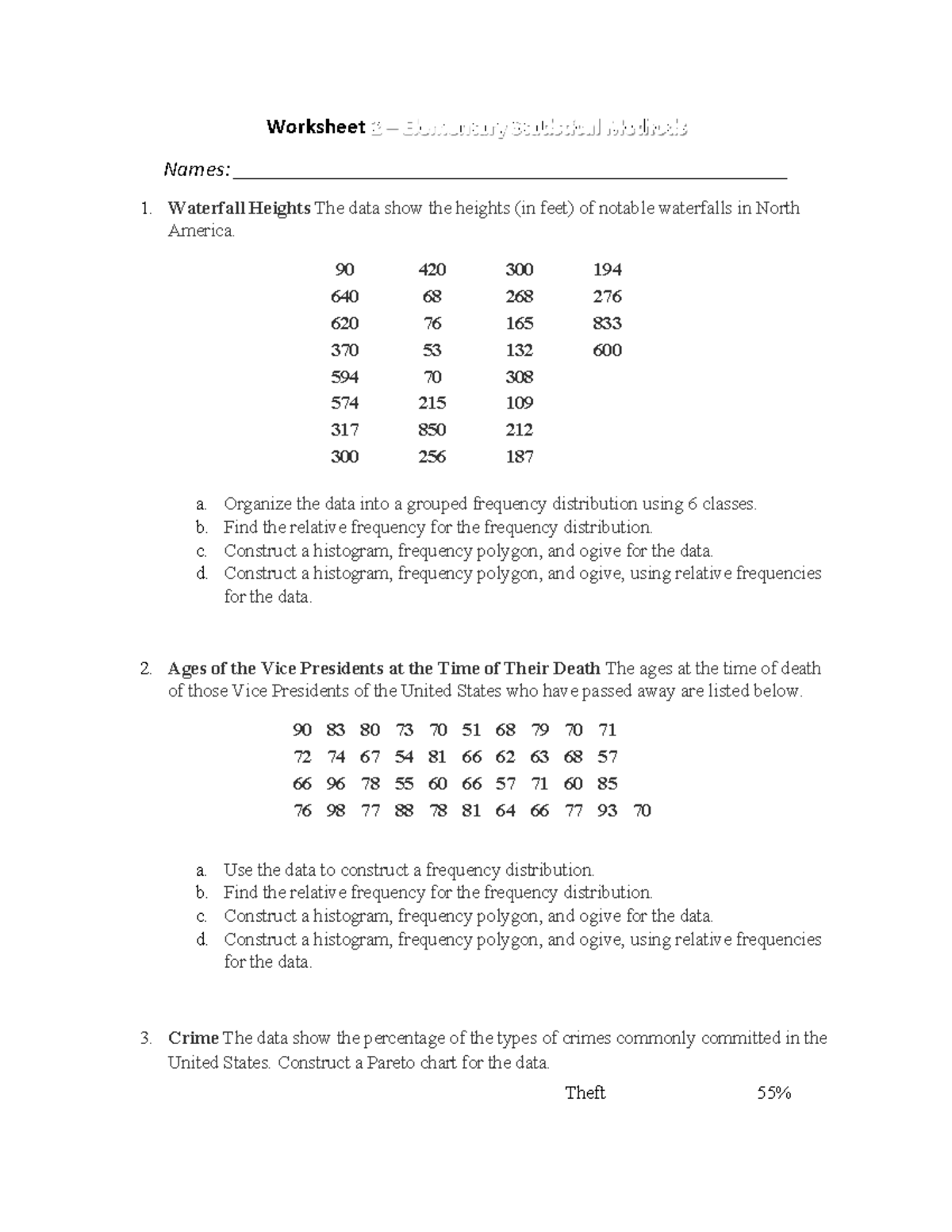 Worksheet 2 (Ch. 2) - Frequency Distributions & Graphs in Stats - Studocu