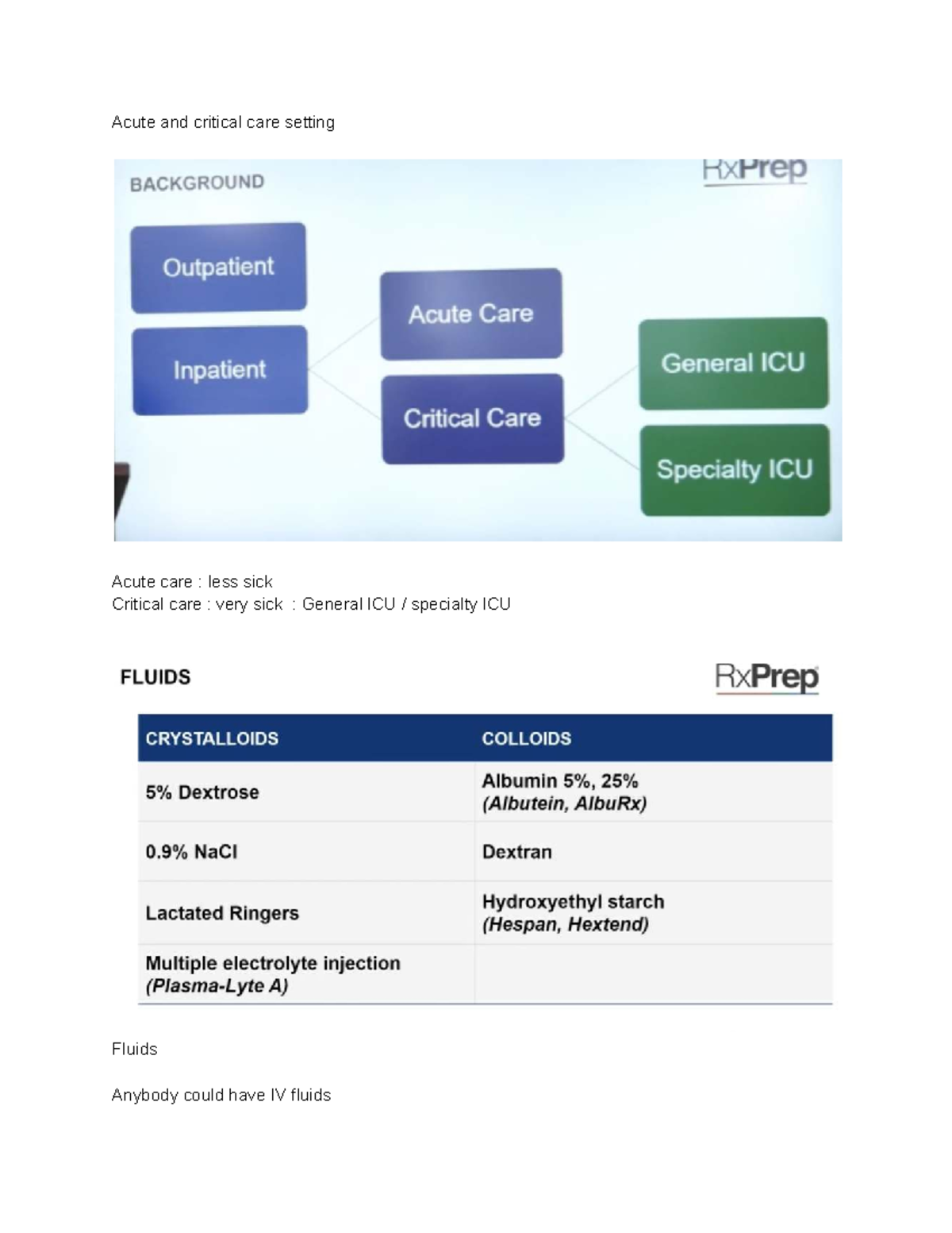 ICU Patient Care Notes: Fluids, Medications, and Shock Management - Studocu