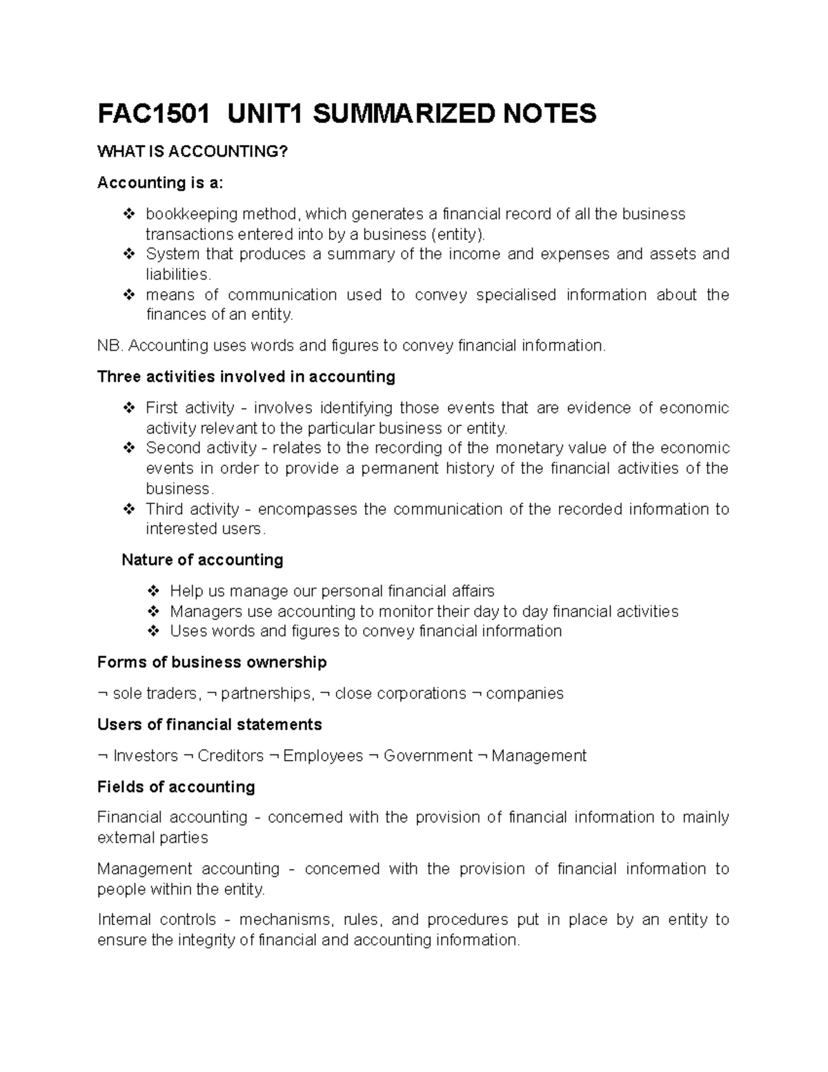 FAC1501 Summarized Study Notes (UNIT 1) - FAC1501 UNIT1 SUMMARIZED ...