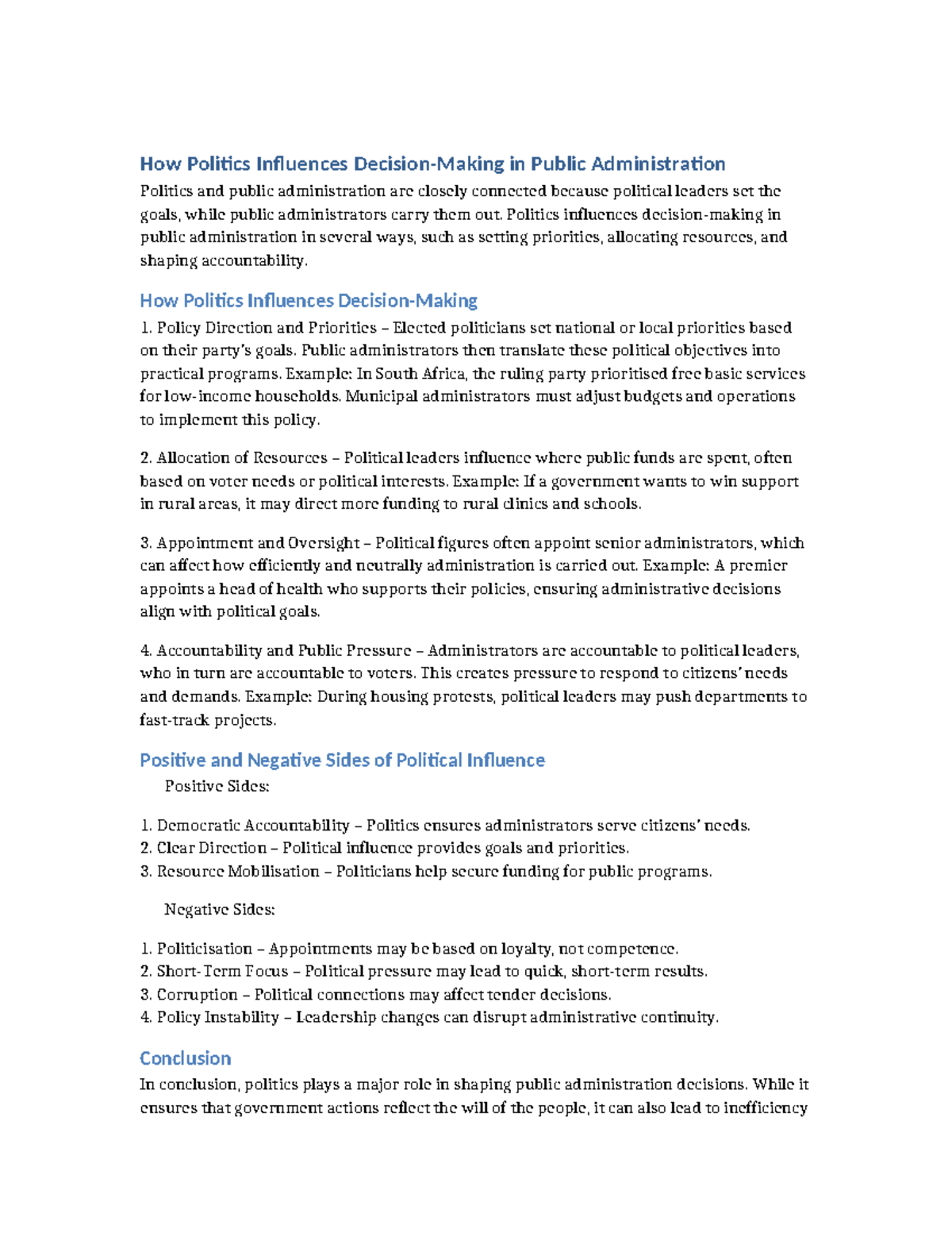 POL 101: The Impact of Politics on Public Administration - Studocu